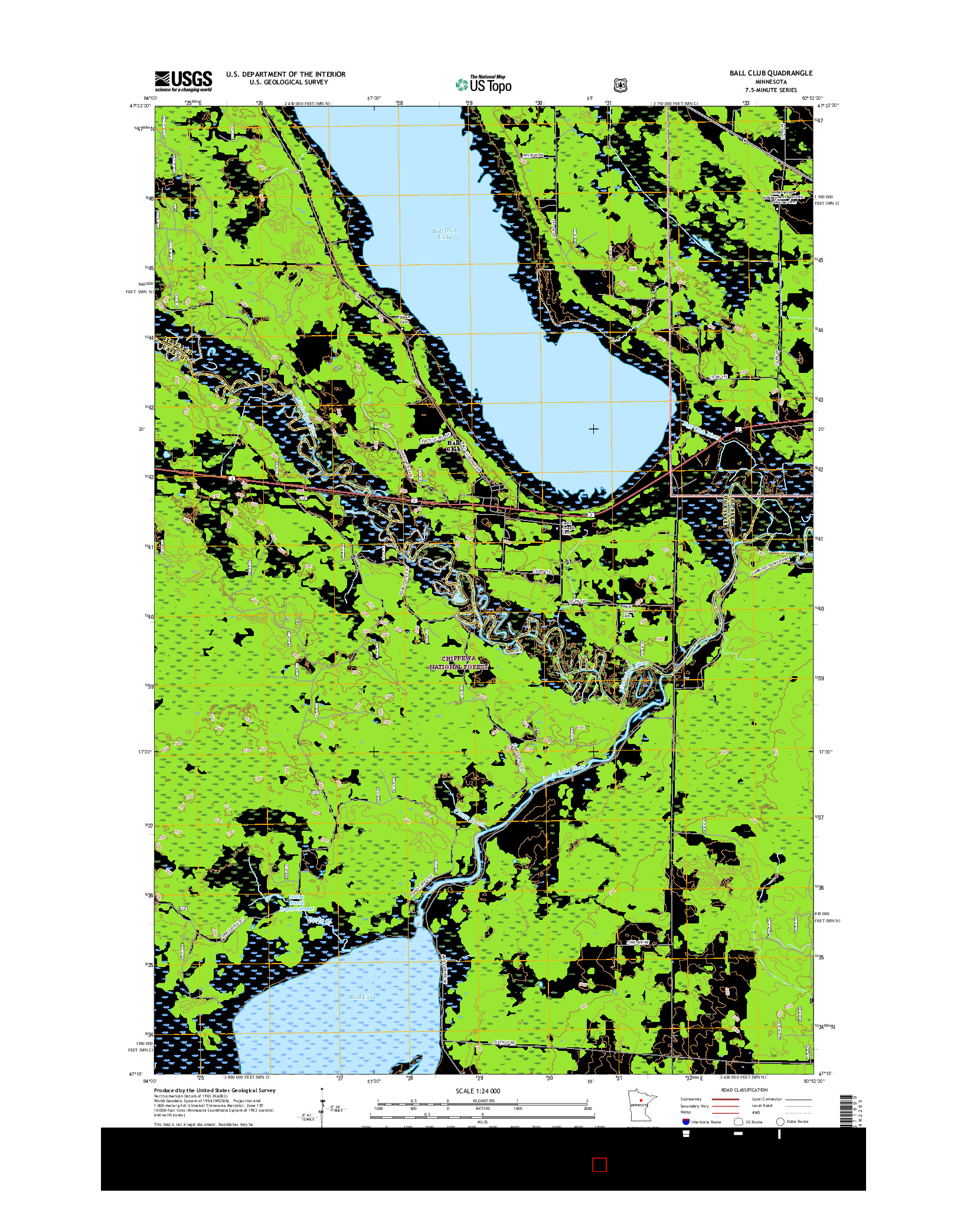 USGS US TOPO 7.5-MINUTE MAP FOR BALL CLUB, MN 2016