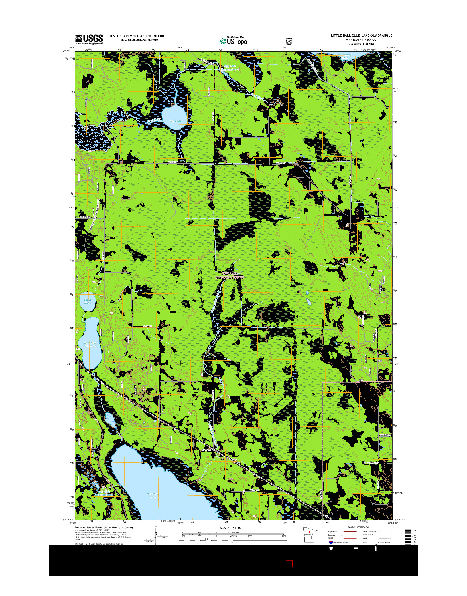 USGS US TOPO 7.5-MINUTE MAP FOR LITTLE BALL CLUB LAKE, MN 2016