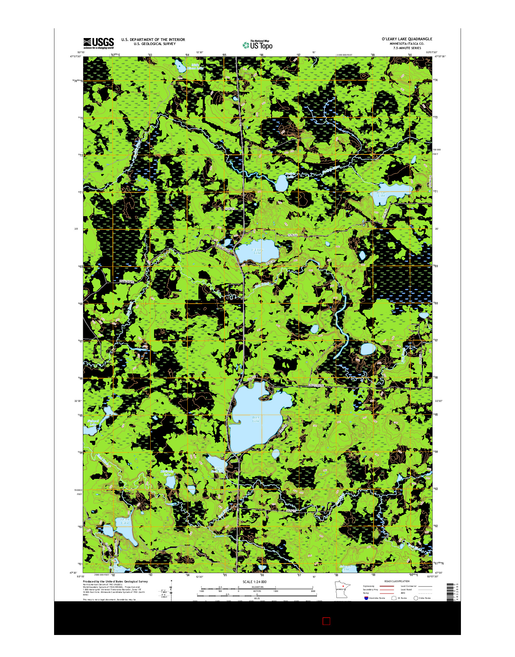 USGS US TOPO 7.5-MINUTE MAP FOR O'LEARY LAKE, MN 2016