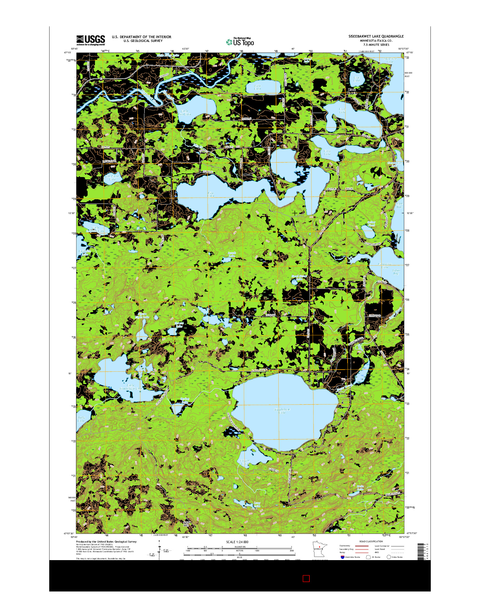 USGS US TOPO 7.5-MINUTE MAP FOR SISEEBAKWET LAKE, MN 2016