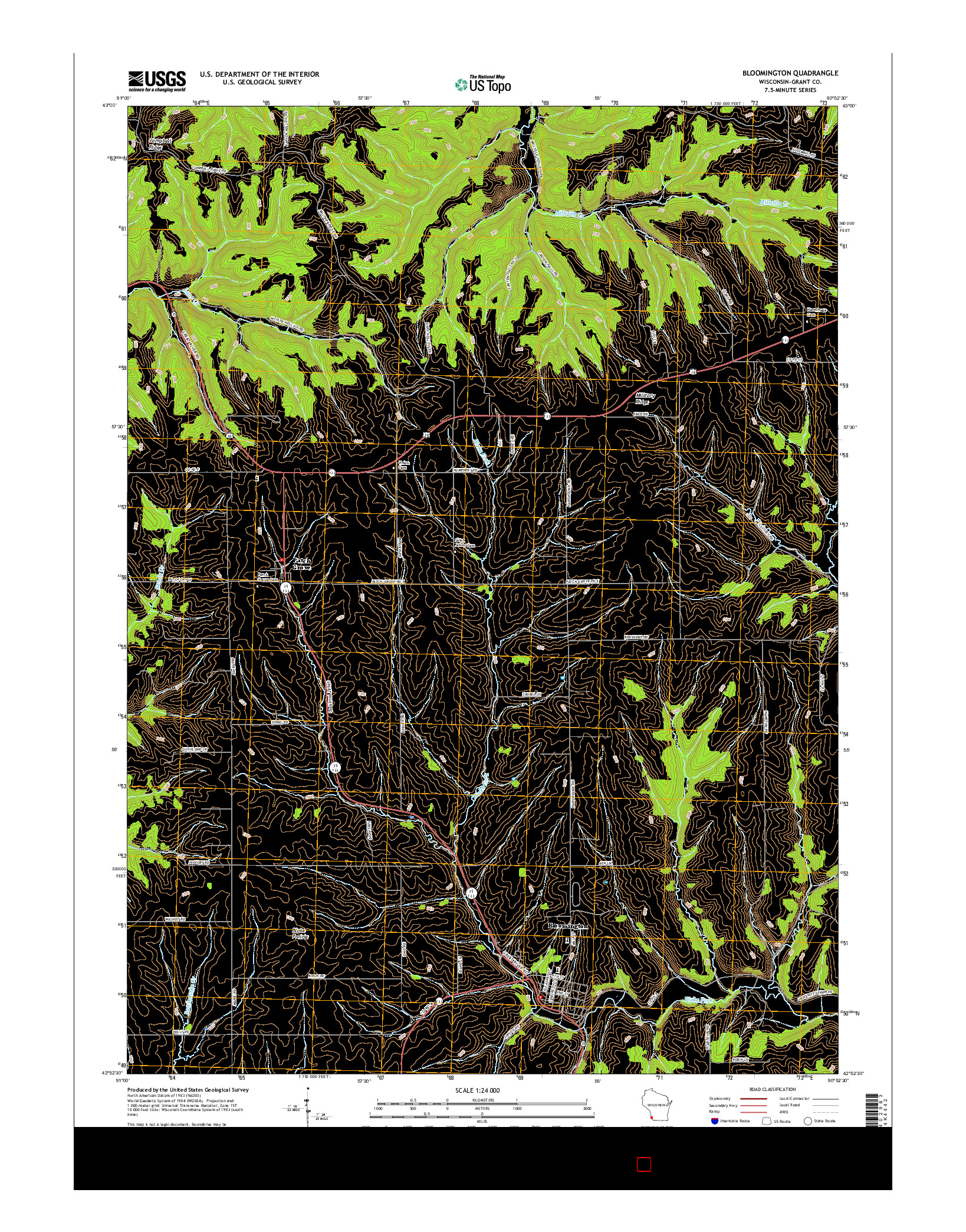 USGS US TOPO 7.5-MINUTE MAP FOR BLOOMINGTON, WI 2016