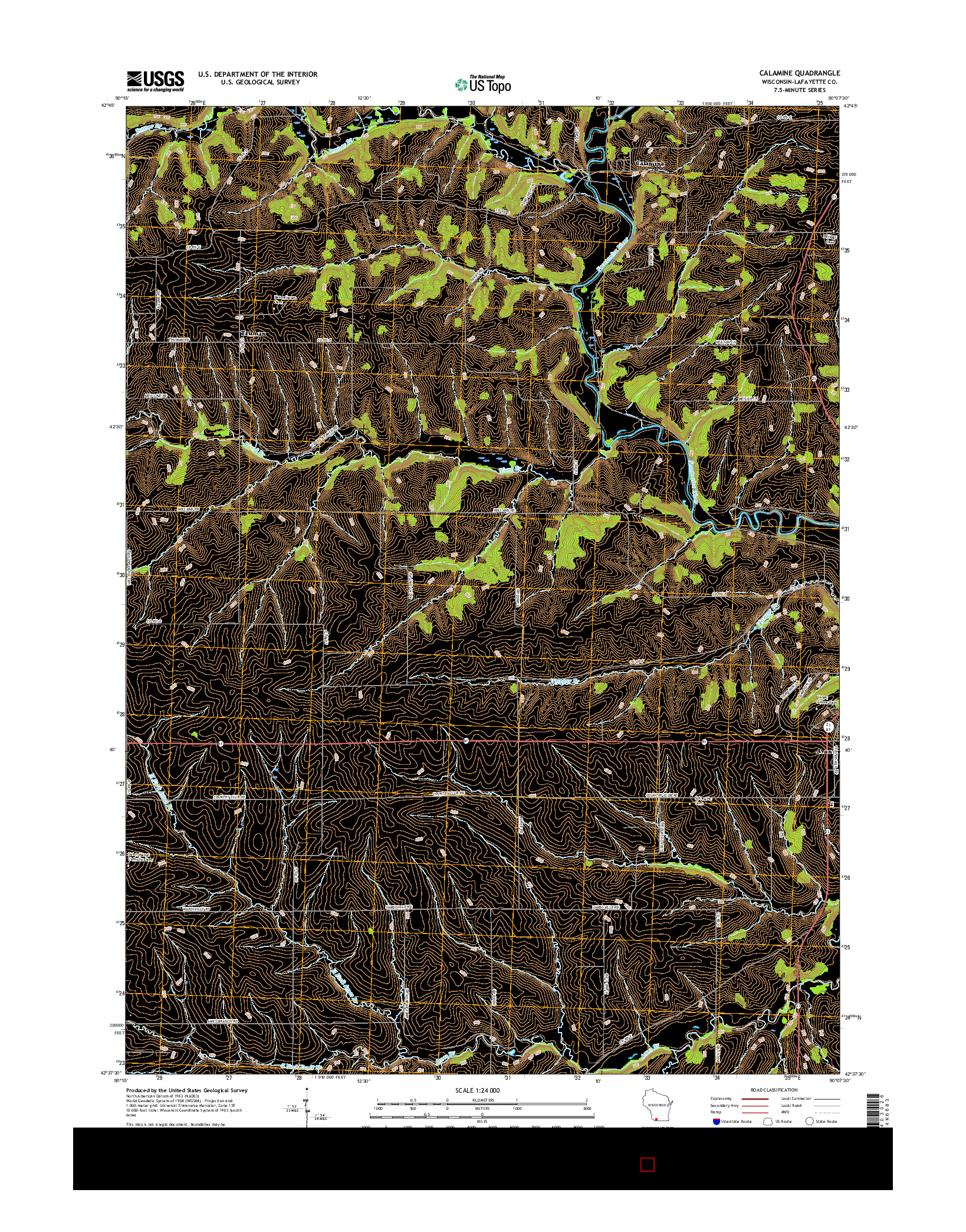 USGS US TOPO 7.5-MINUTE MAP FOR CALAMINE, WI 2016