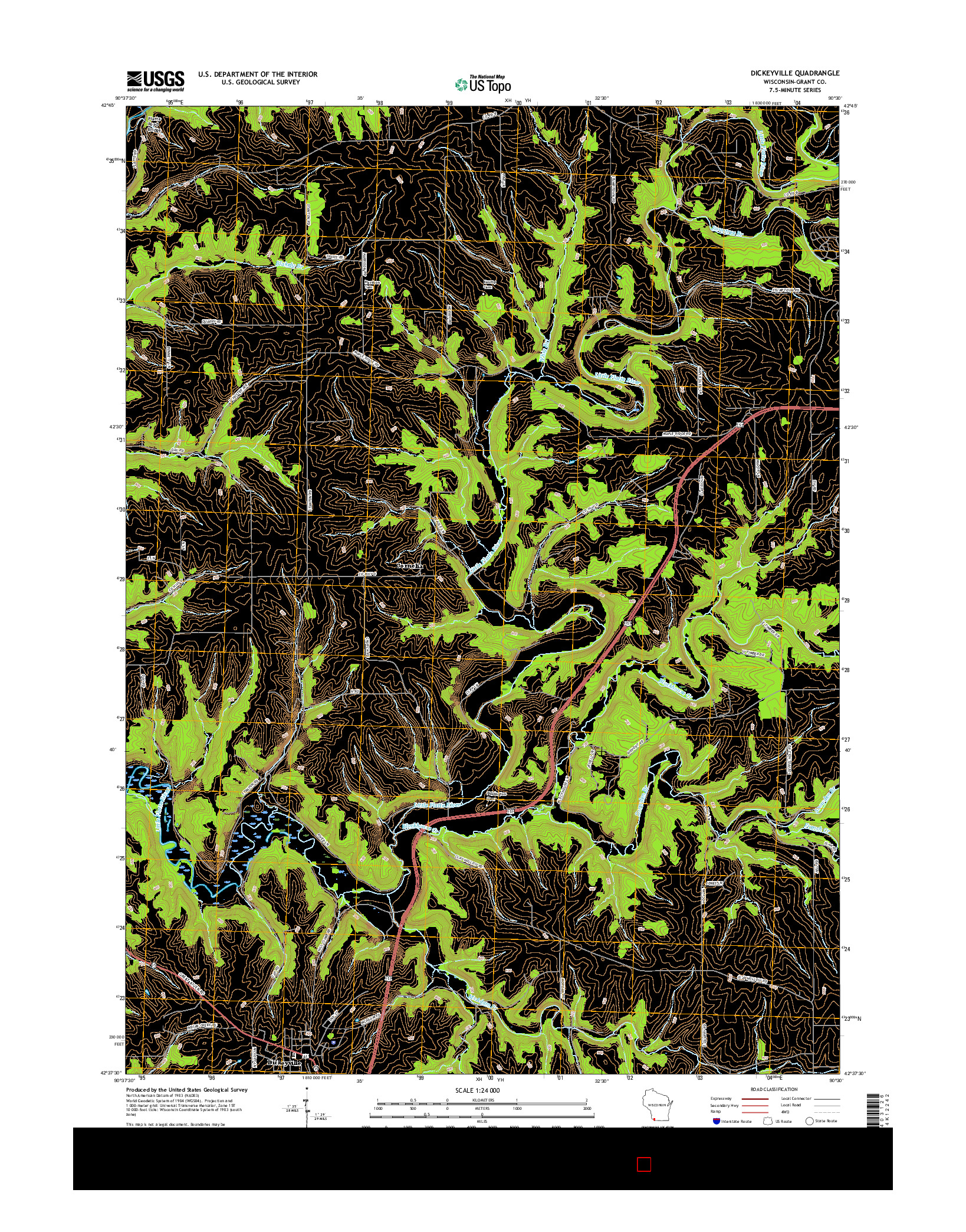 USGS US TOPO 7.5-MINUTE MAP FOR DICKEYVILLE, WI 2016