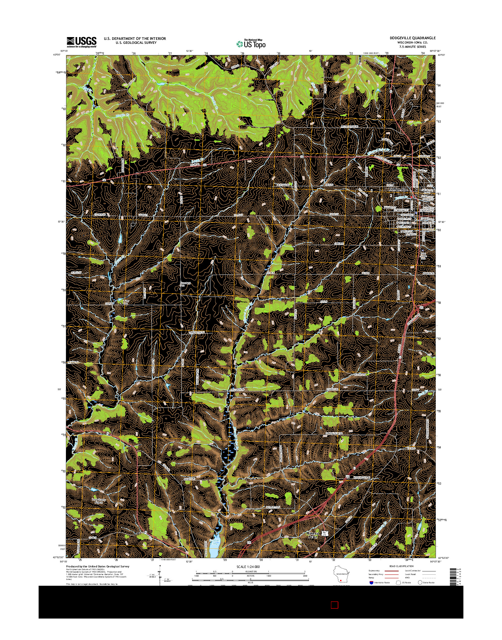 USGS US TOPO 7.5-MINUTE MAP FOR DODGEVILLE, WI 2016