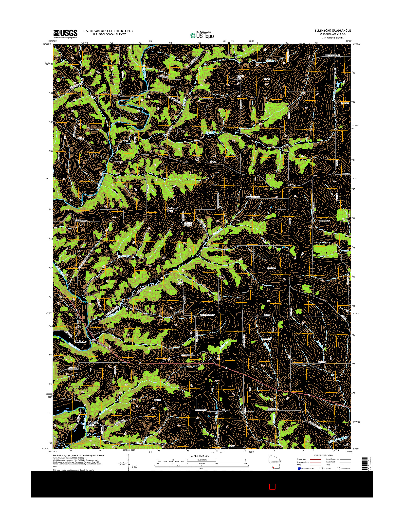 USGS US TOPO 7.5-MINUTE MAP FOR ELLENBORO, WI 2016