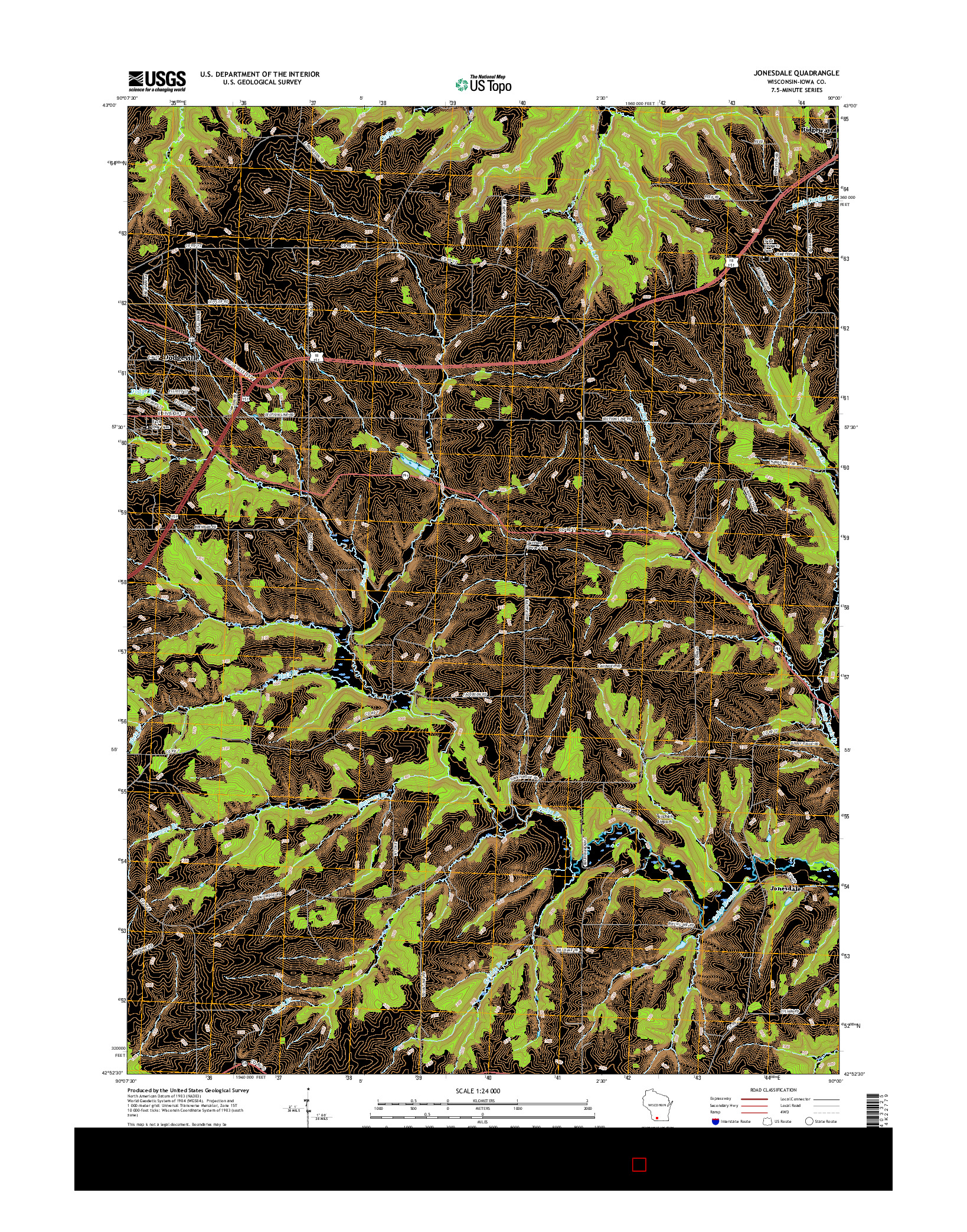 USGS US TOPO 7.5-MINUTE MAP FOR JONESDALE, WI 2016