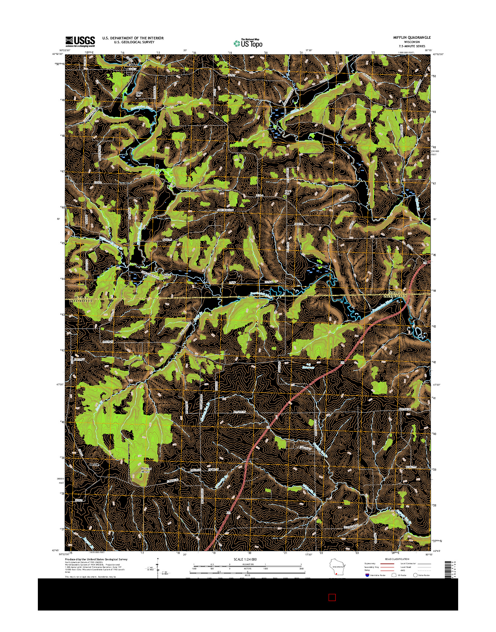 USGS US TOPO 7.5-MINUTE MAP FOR MIFFLIN, WI 2016