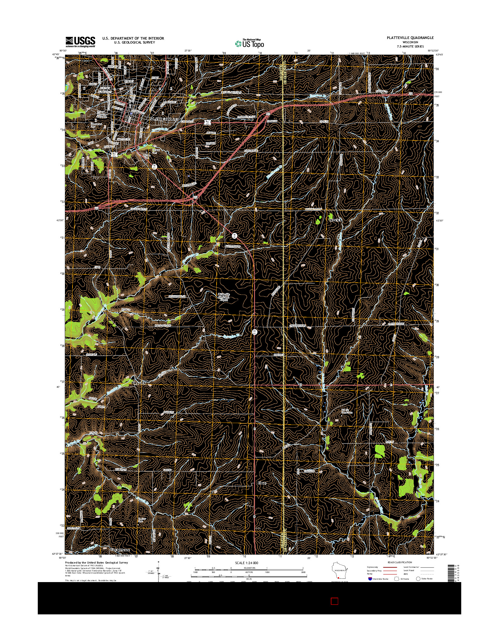 USGS US TOPO 7.5-MINUTE MAP FOR PLATTEVILLE, WI 2016