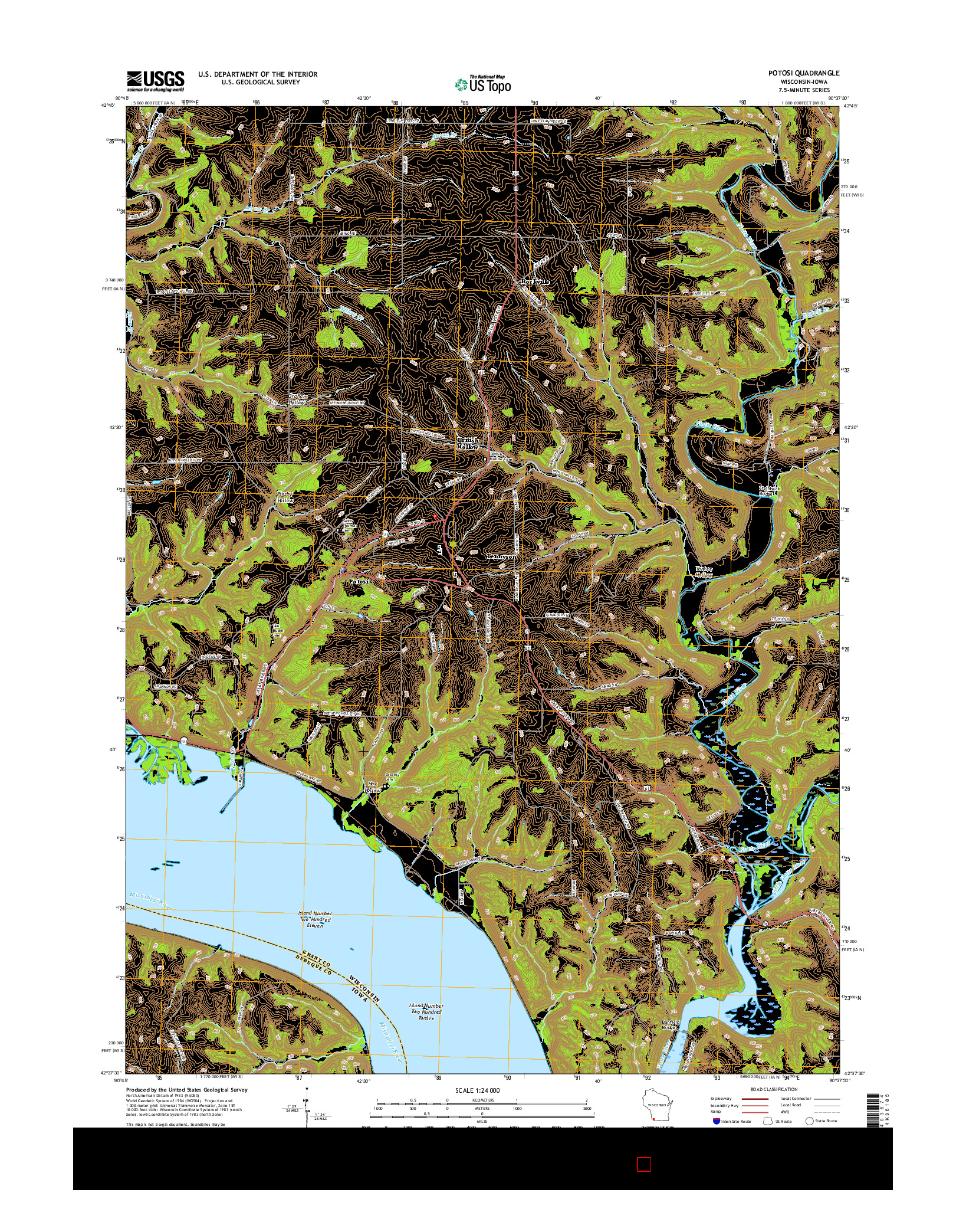 USGS US TOPO 7.5-MINUTE MAP FOR POTOSI, WI-IA 2016