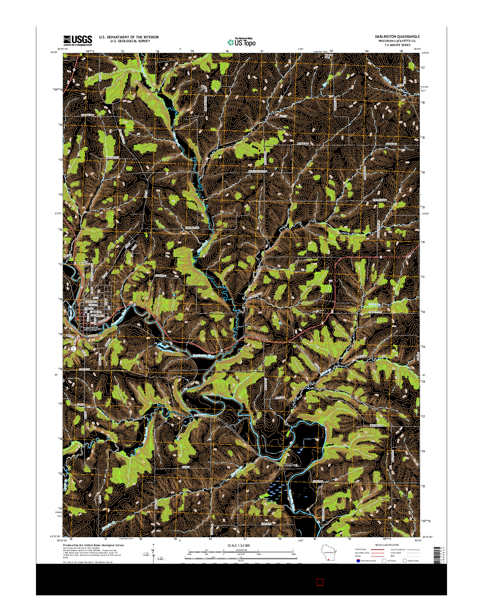 USGS US TOPO 7.5-MINUTE MAP FOR DARLINGTON, WI 2016