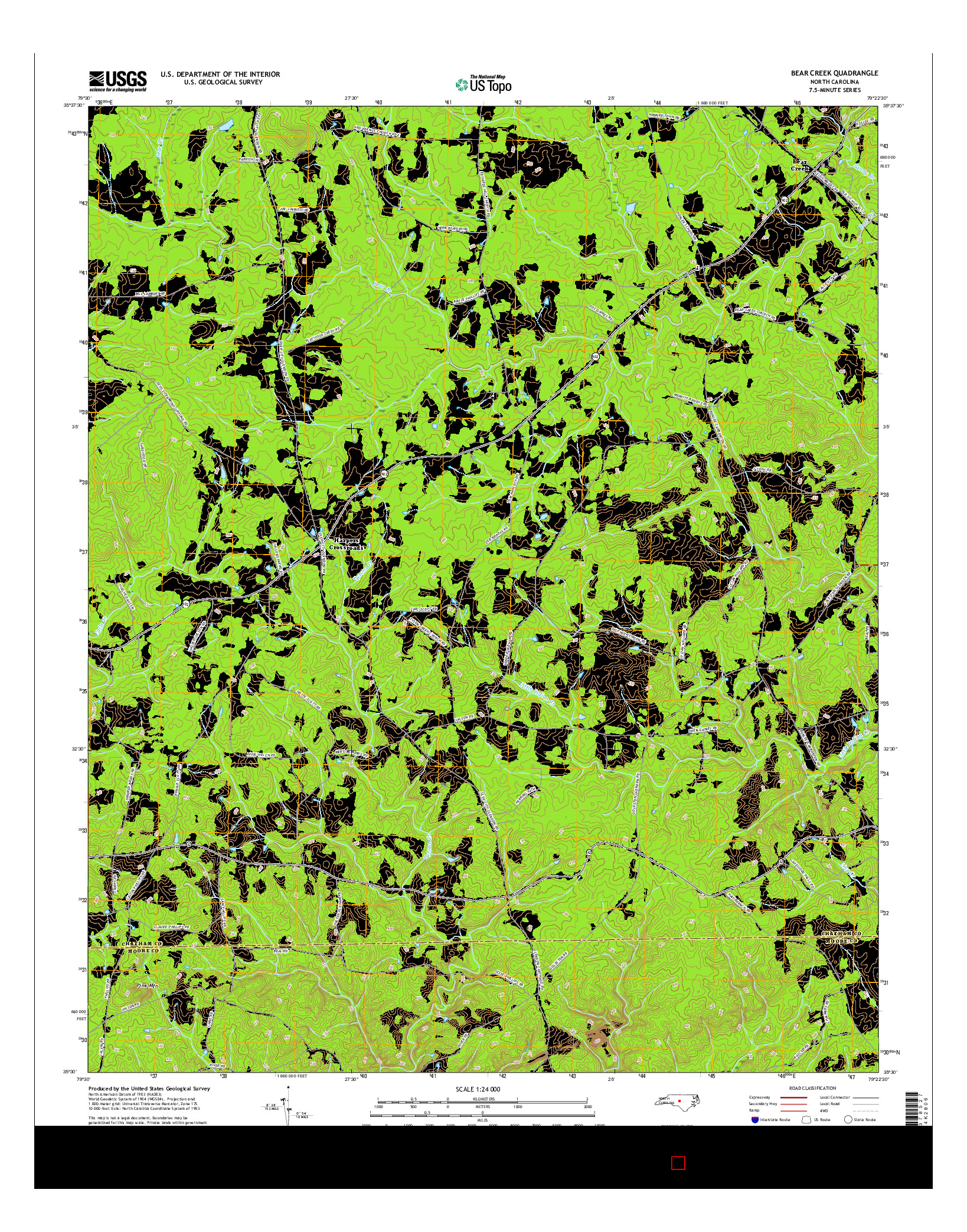 USGS US TOPO 7.5-MINUTE MAP FOR BEAR CREEK, NC 2016