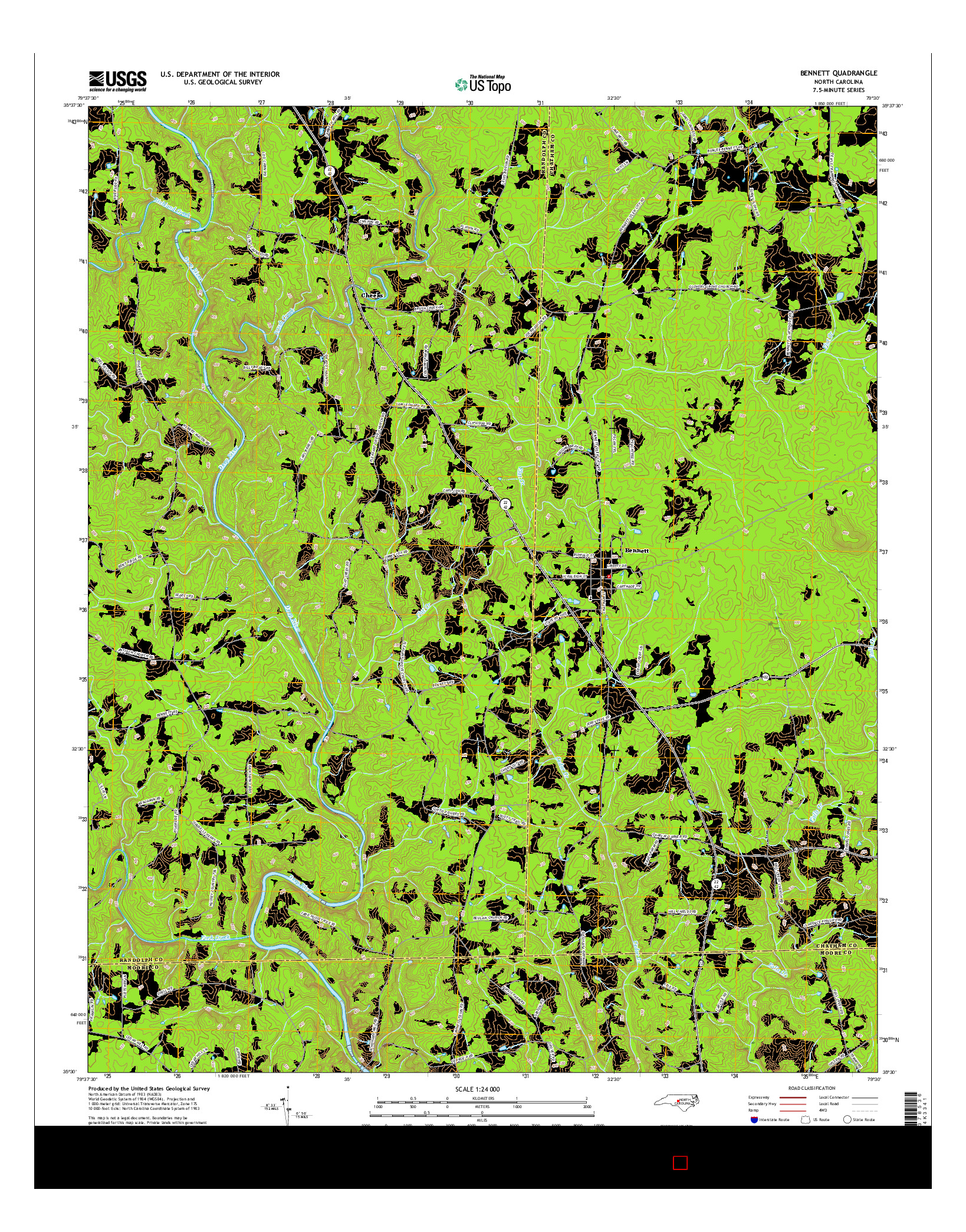 USGS US TOPO 7.5-MINUTE MAP FOR BENNETT, NC 2016