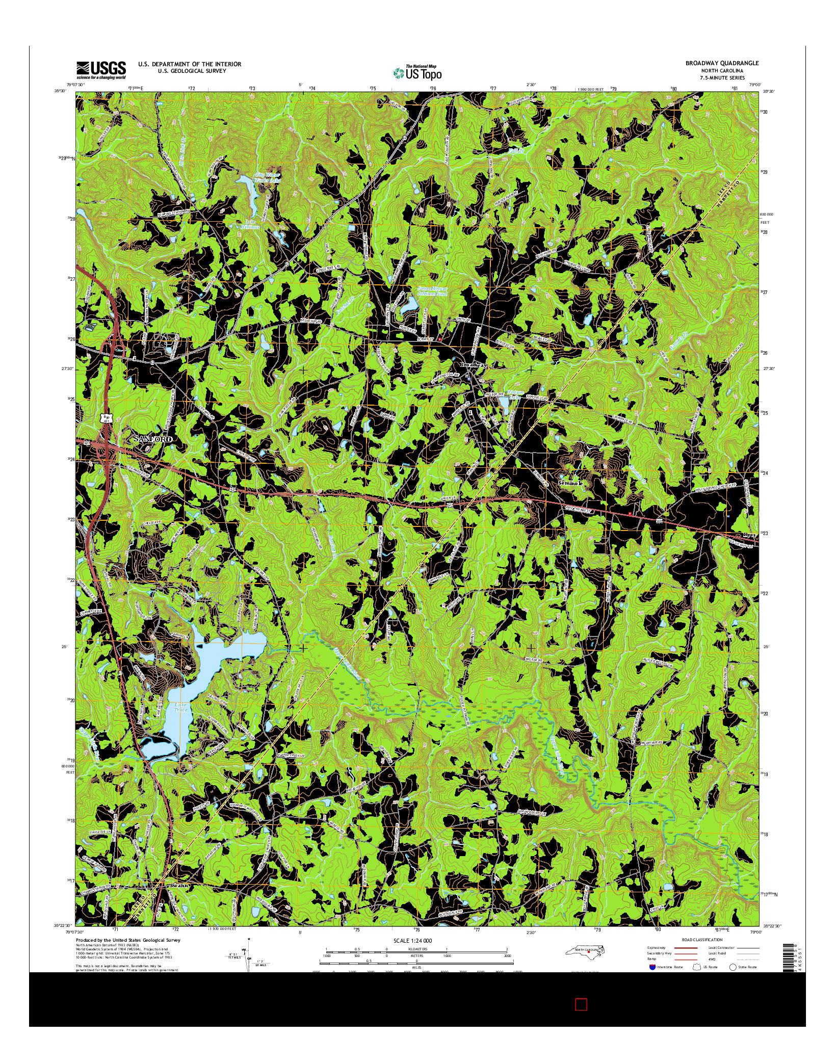 USGS US TOPO 7.5-MINUTE MAP FOR BROADWAY, NC 2016