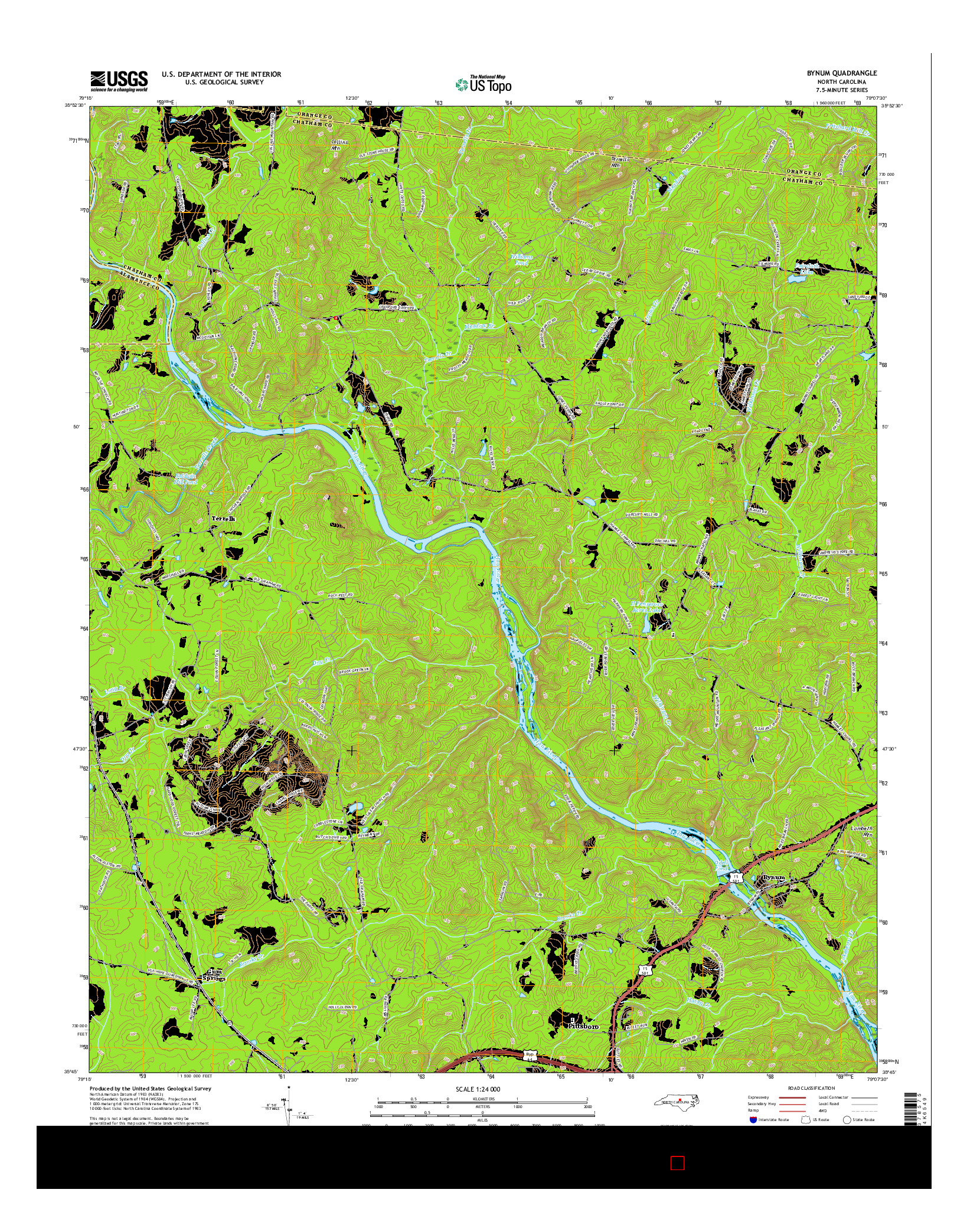 USGS US TOPO 7.5-MINUTE MAP FOR BYNUM, NC 2016