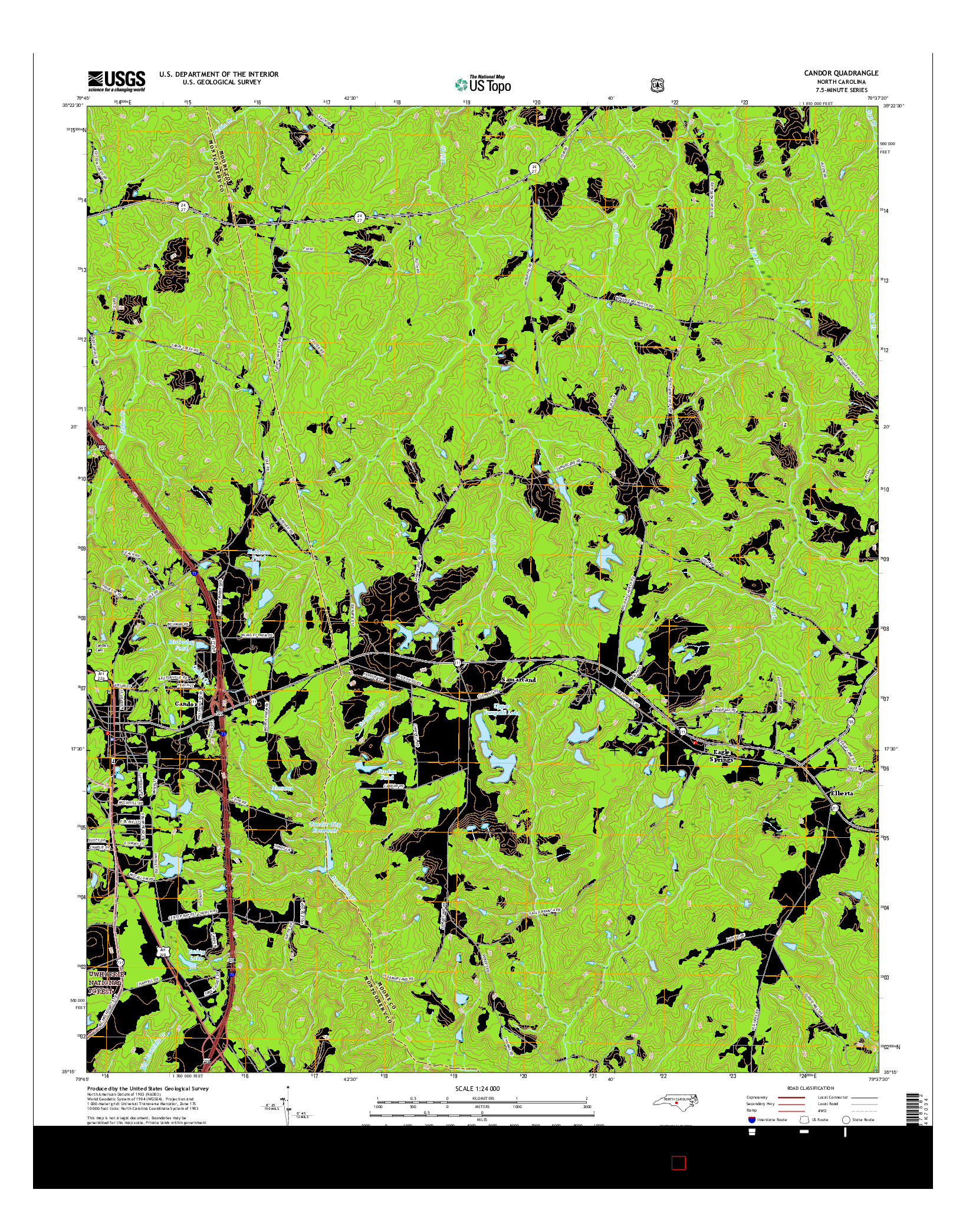 USGS US TOPO 7.5-MINUTE MAP FOR CANDOR, NC 2016