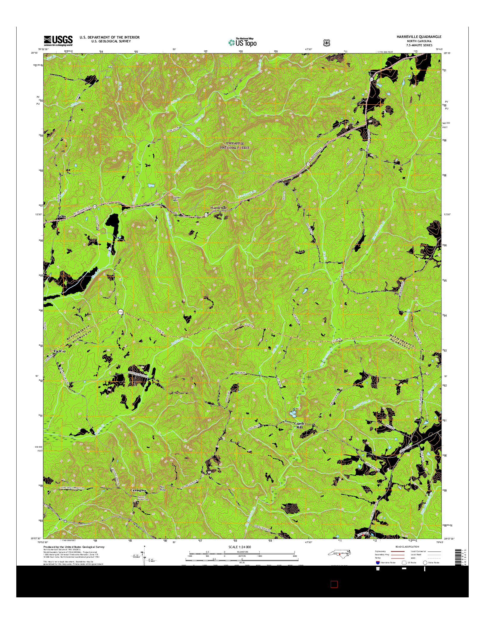 USGS US TOPO 7.5-MINUTE MAP FOR HARRISVILLE, NC 2016