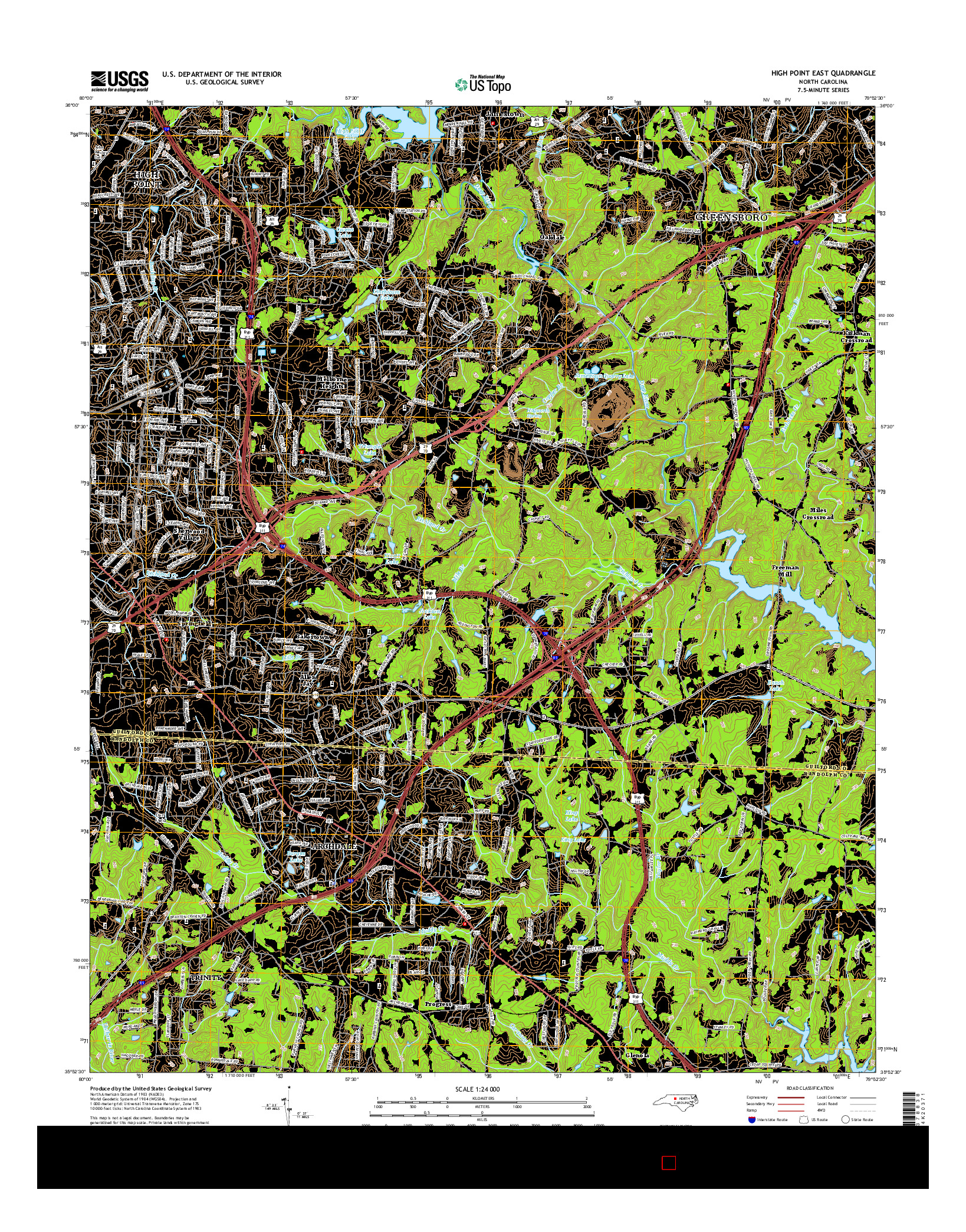 USGS US TOPO 7.5-MINUTE MAP FOR HIGH POINT EAST, NC 2016