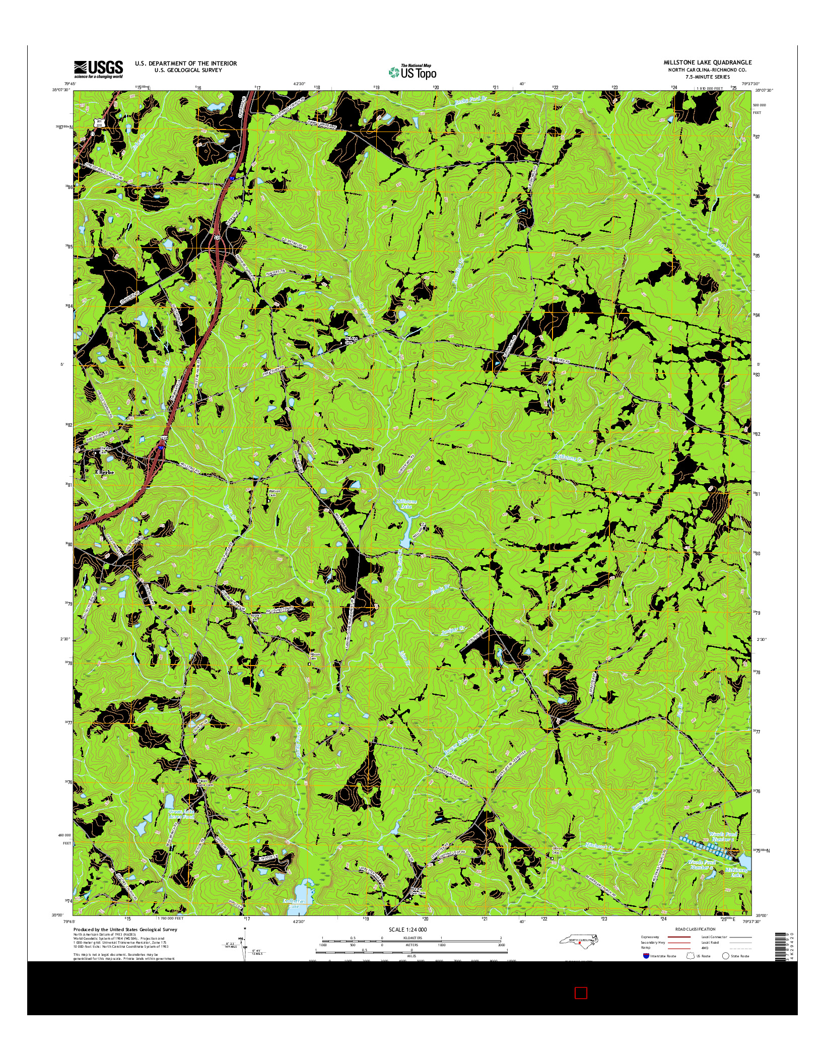 USGS US TOPO 7.5-MINUTE MAP FOR MILLSTONE LAKE, NC 2016