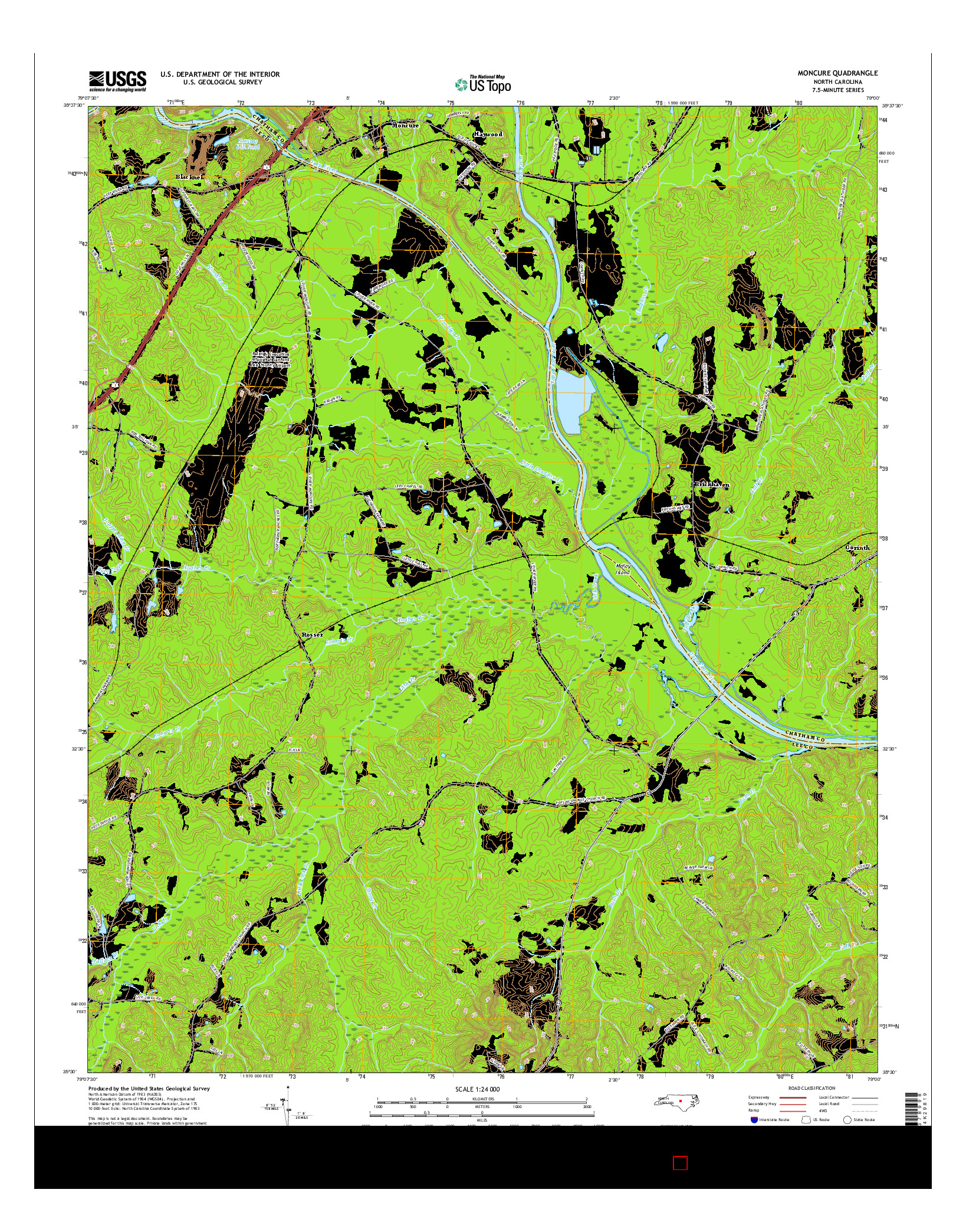 USGS US TOPO 7.5-MINUTE MAP FOR MONCURE, NC 2016