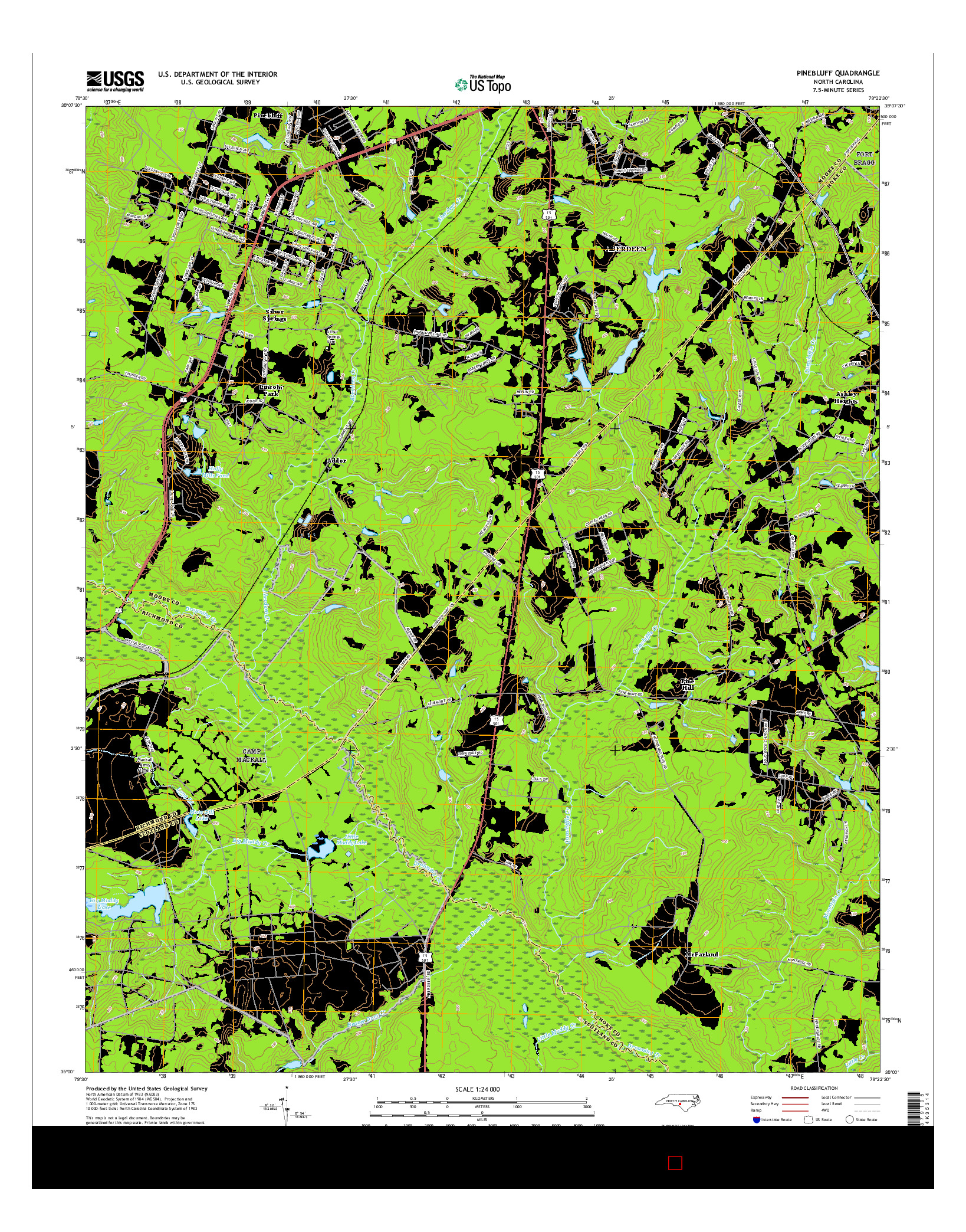 USGS US TOPO 7.5-MINUTE MAP FOR PINEBLUFF, NC 2016