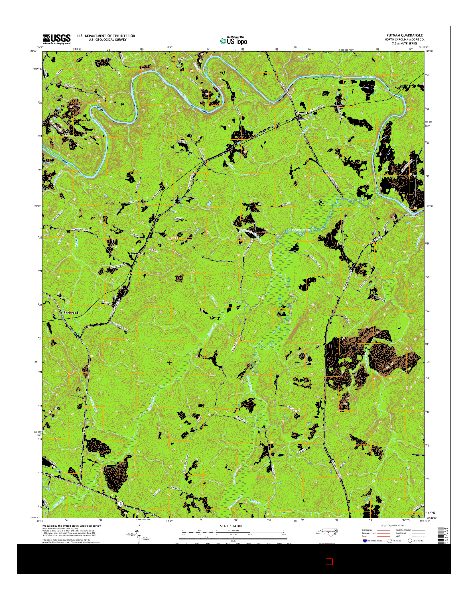 USGS US TOPO 7.5-MINUTE MAP FOR PUTNAM, NC 2016