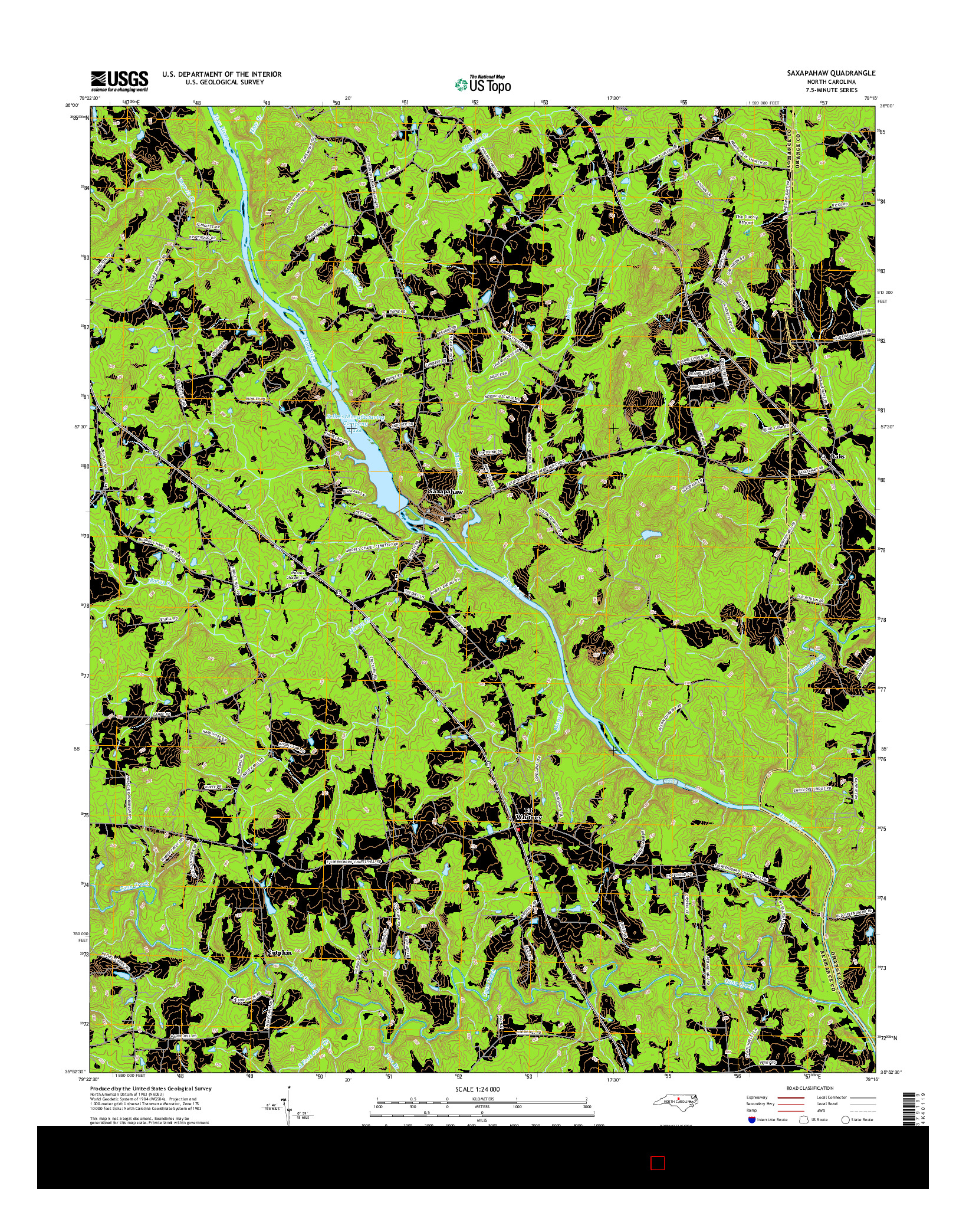 USGS US TOPO 7.5-MINUTE MAP FOR SAXAPAHAW, NC 2016
