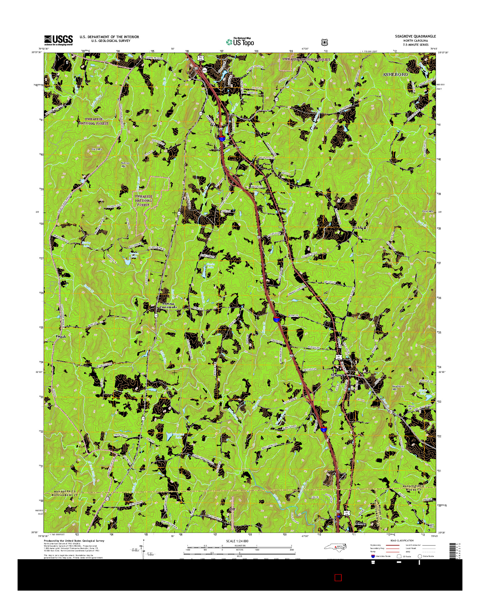 USGS US TOPO 7.5-MINUTE MAP FOR SEAGROVE, NC 2016