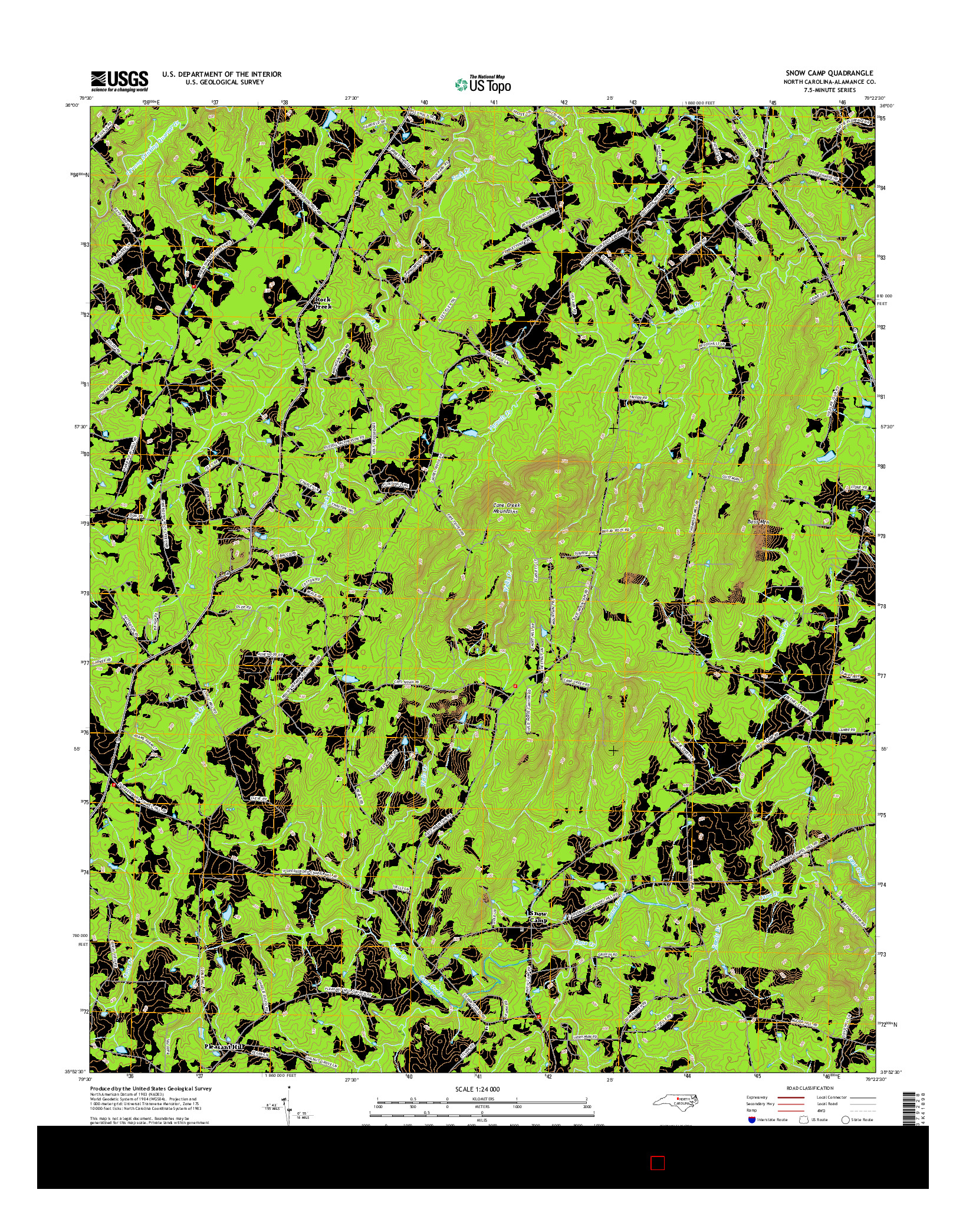 USGS US TOPO 7.5-MINUTE MAP FOR SNOW CAMP, NC 2016