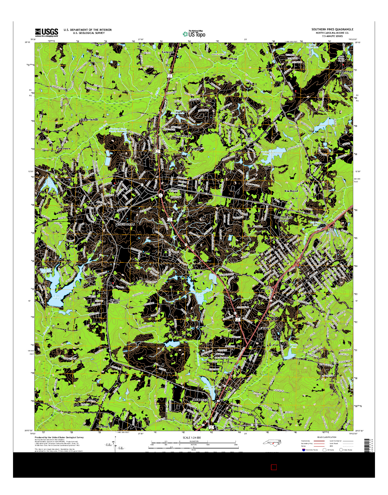 USGS US TOPO 7.5-MINUTE MAP FOR SOUTHERN PINES, NC 2016