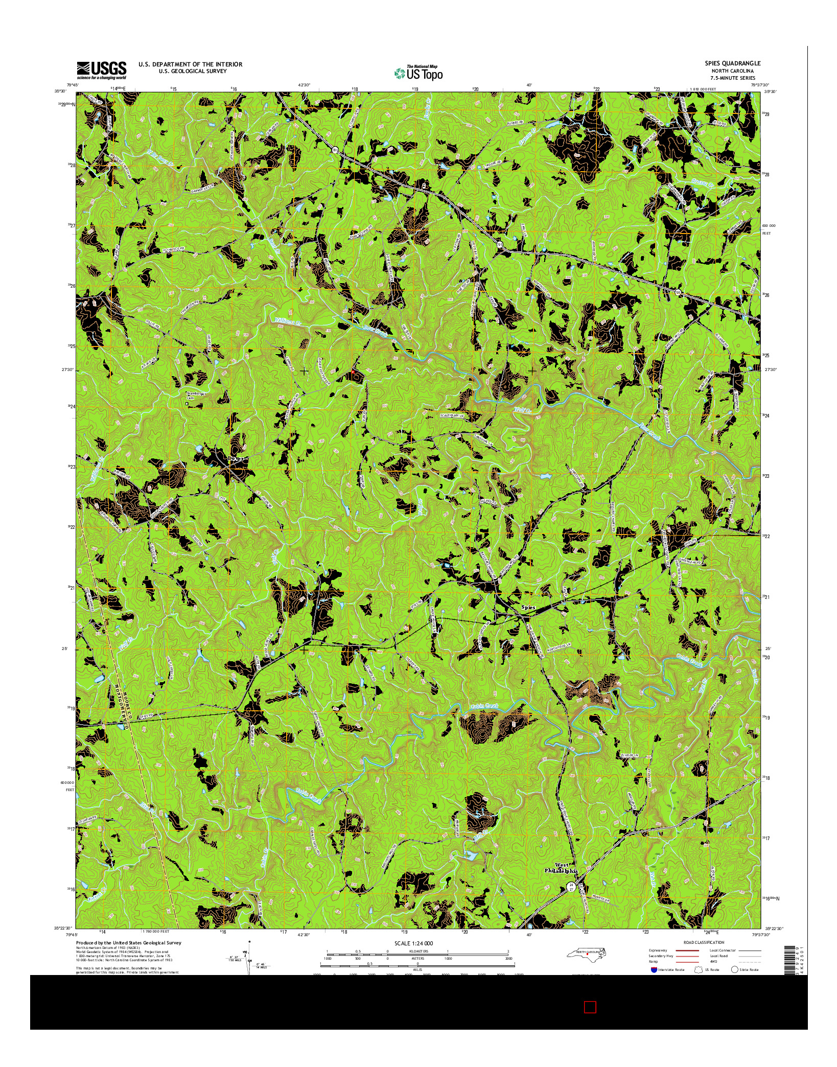 USGS US TOPO 7.5-MINUTE MAP FOR SPIES, NC 2016