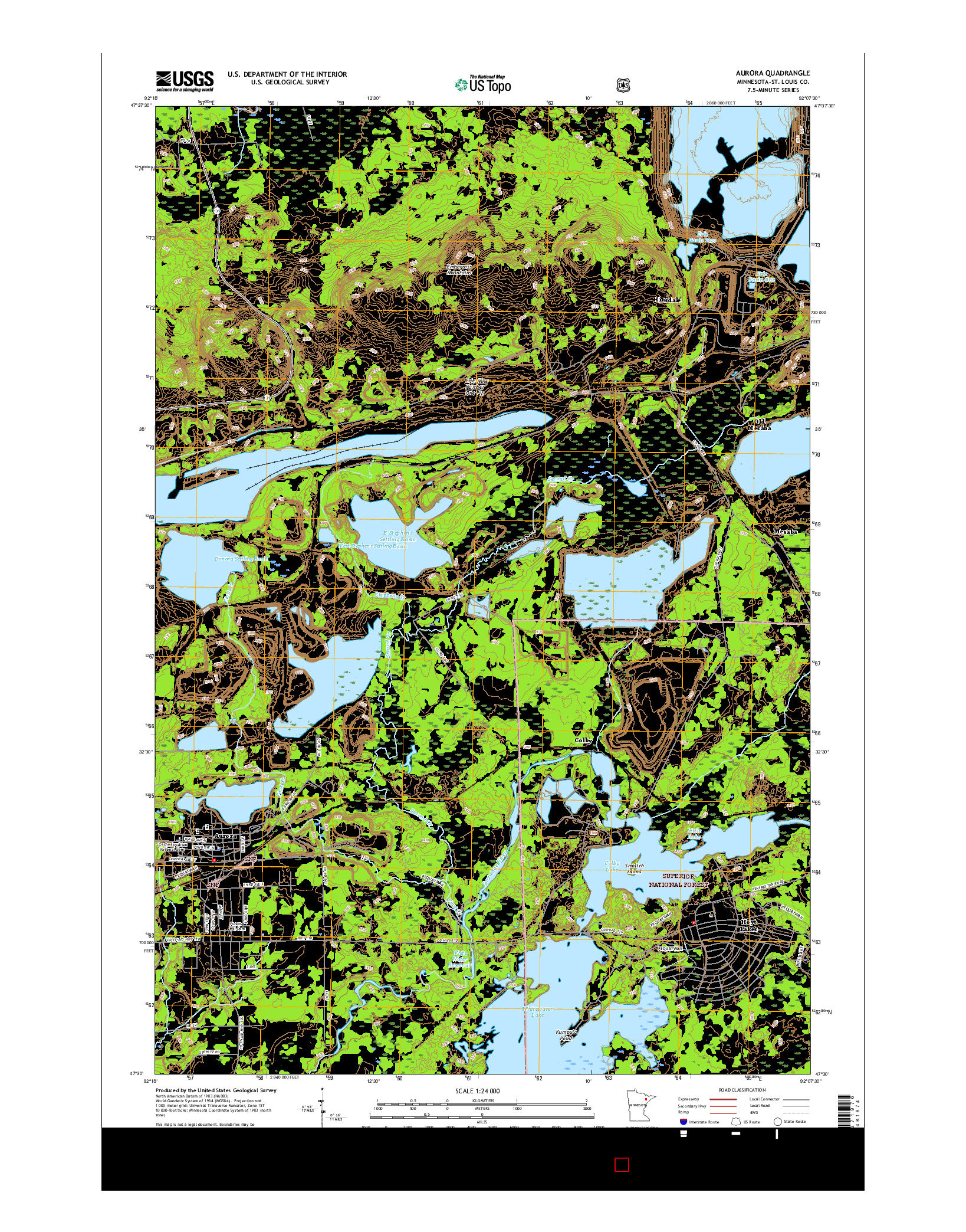 USGS US TOPO 7.5-MINUTE MAP FOR AURORA, MN 2016