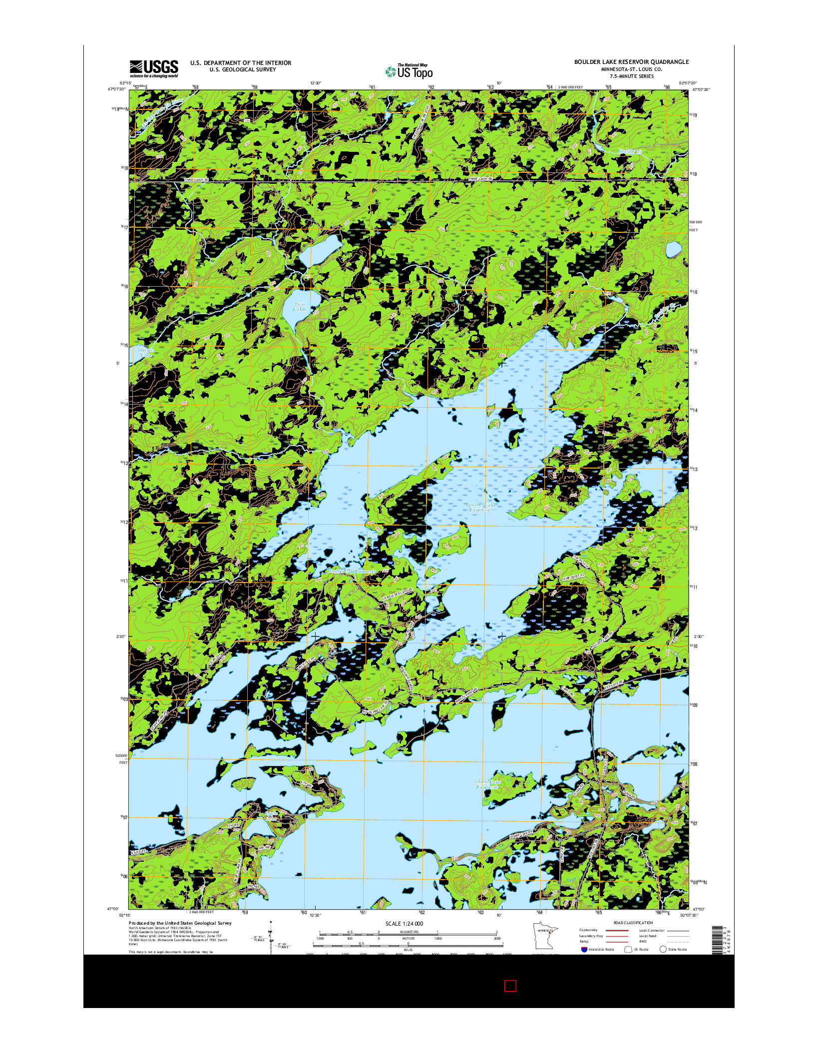 USGS US TOPO 7.5-MINUTE MAP FOR BOULDER LAKE RESERVOIR, MN 2016