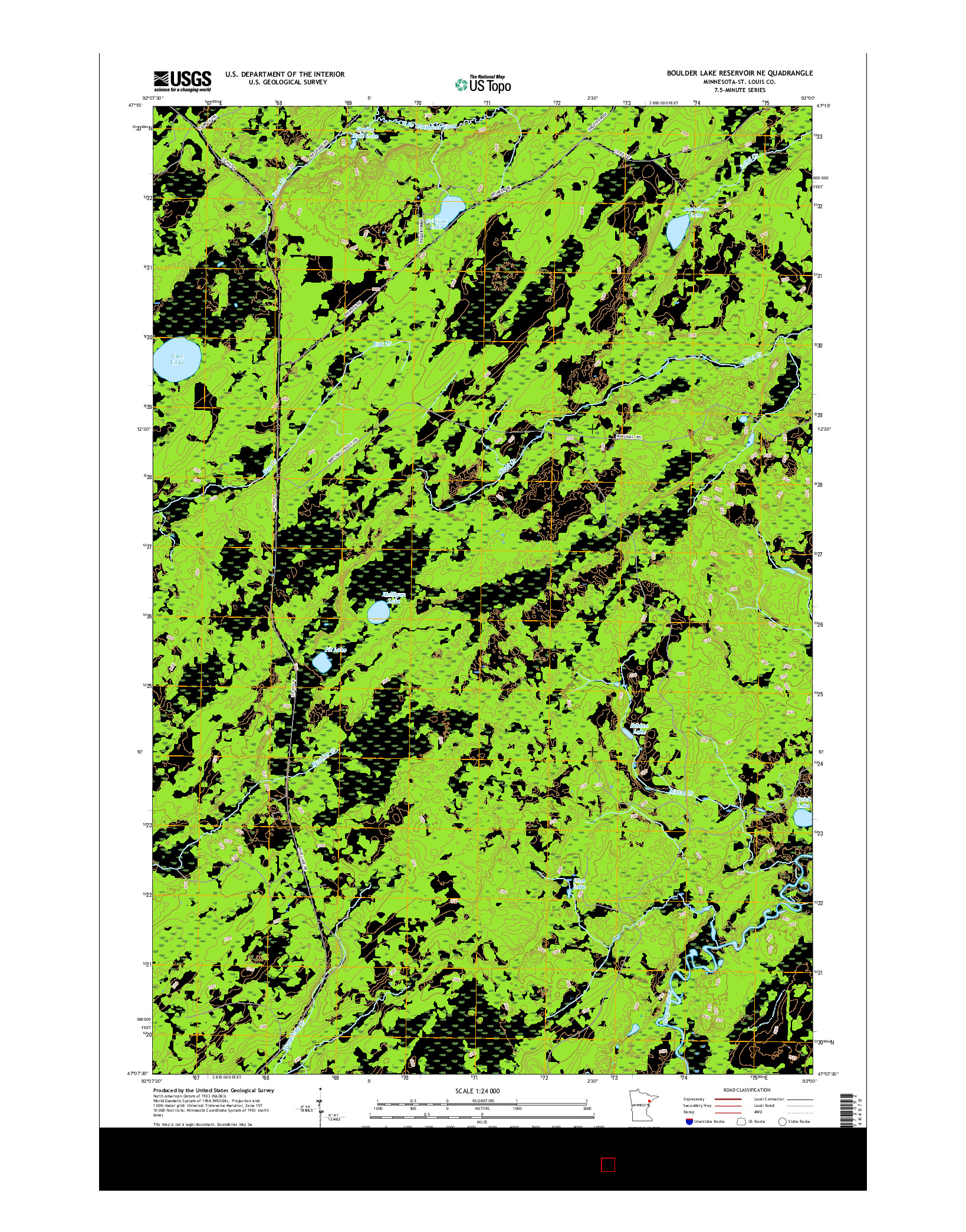 USGS US TOPO 7.5-MINUTE MAP FOR BOULDER LAKE RESERVOIR NE, MN 2016