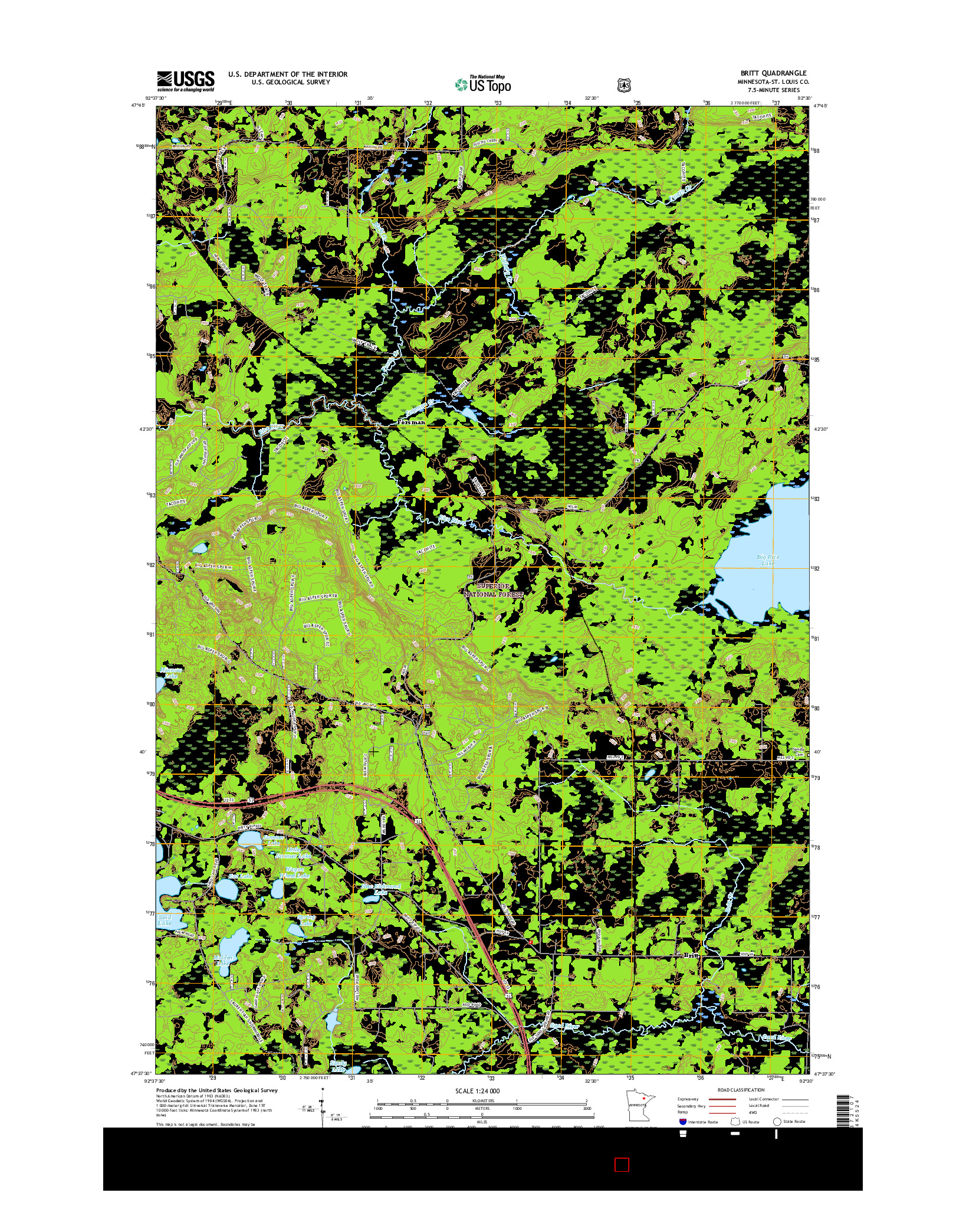 USGS US TOPO 7.5-MINUTE MAP FOR BRITT, MN 2016