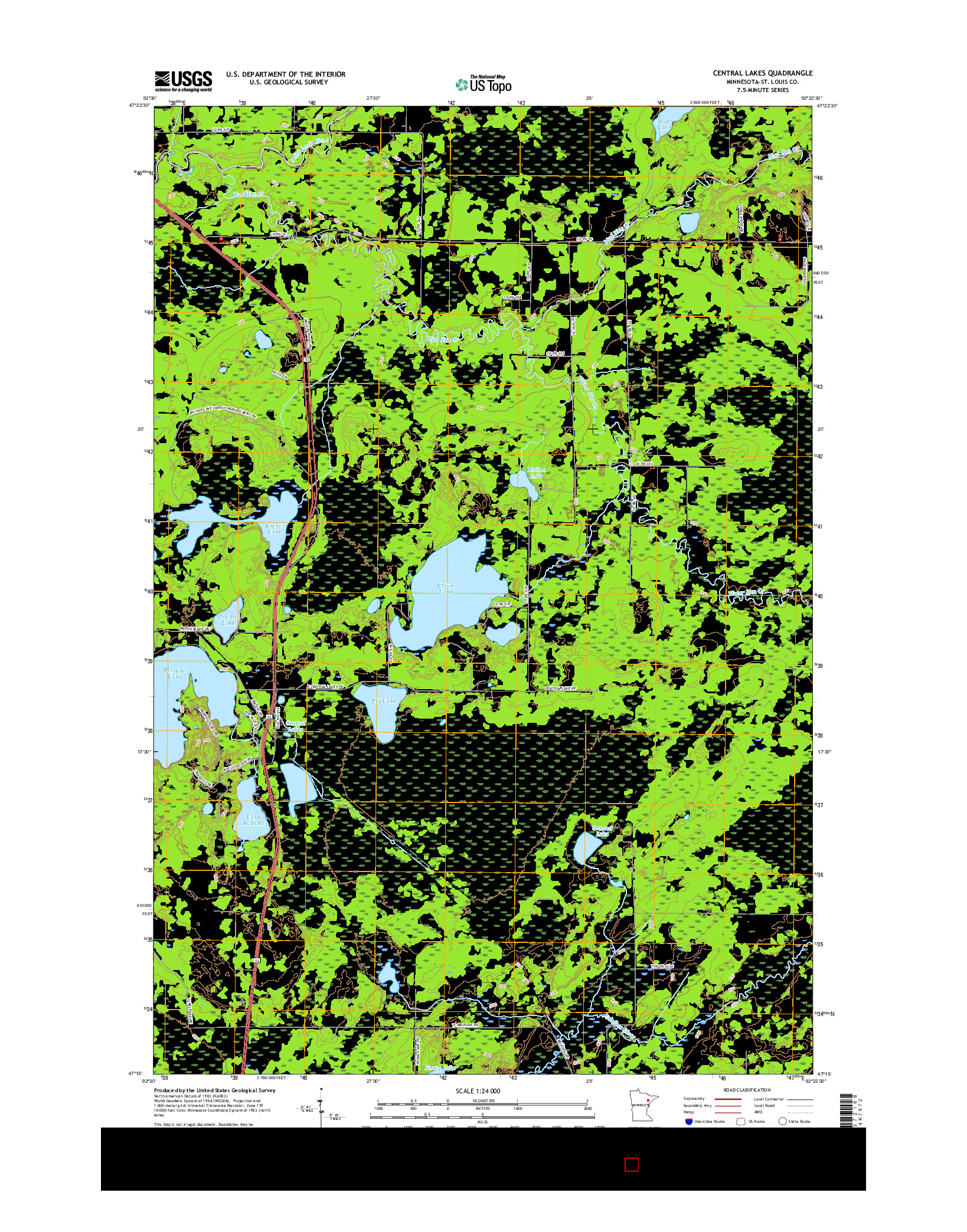 USGS US TOPO 7.5-MINUTE MAP FOR CENTRAL LAKES, MN 2016