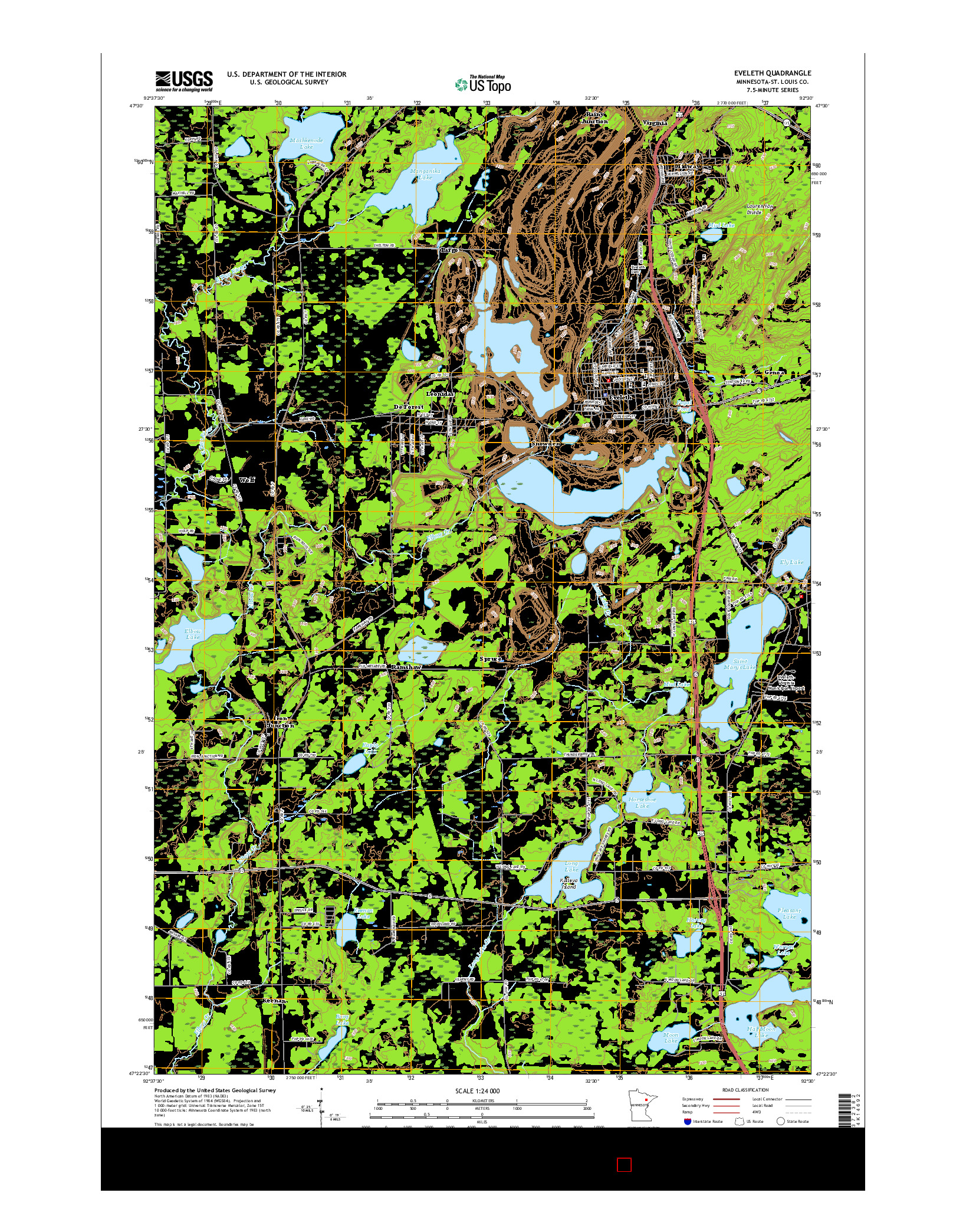 USGS US TOPO 7.5-MINUTE MAP FOR EVELETH, MN 2016