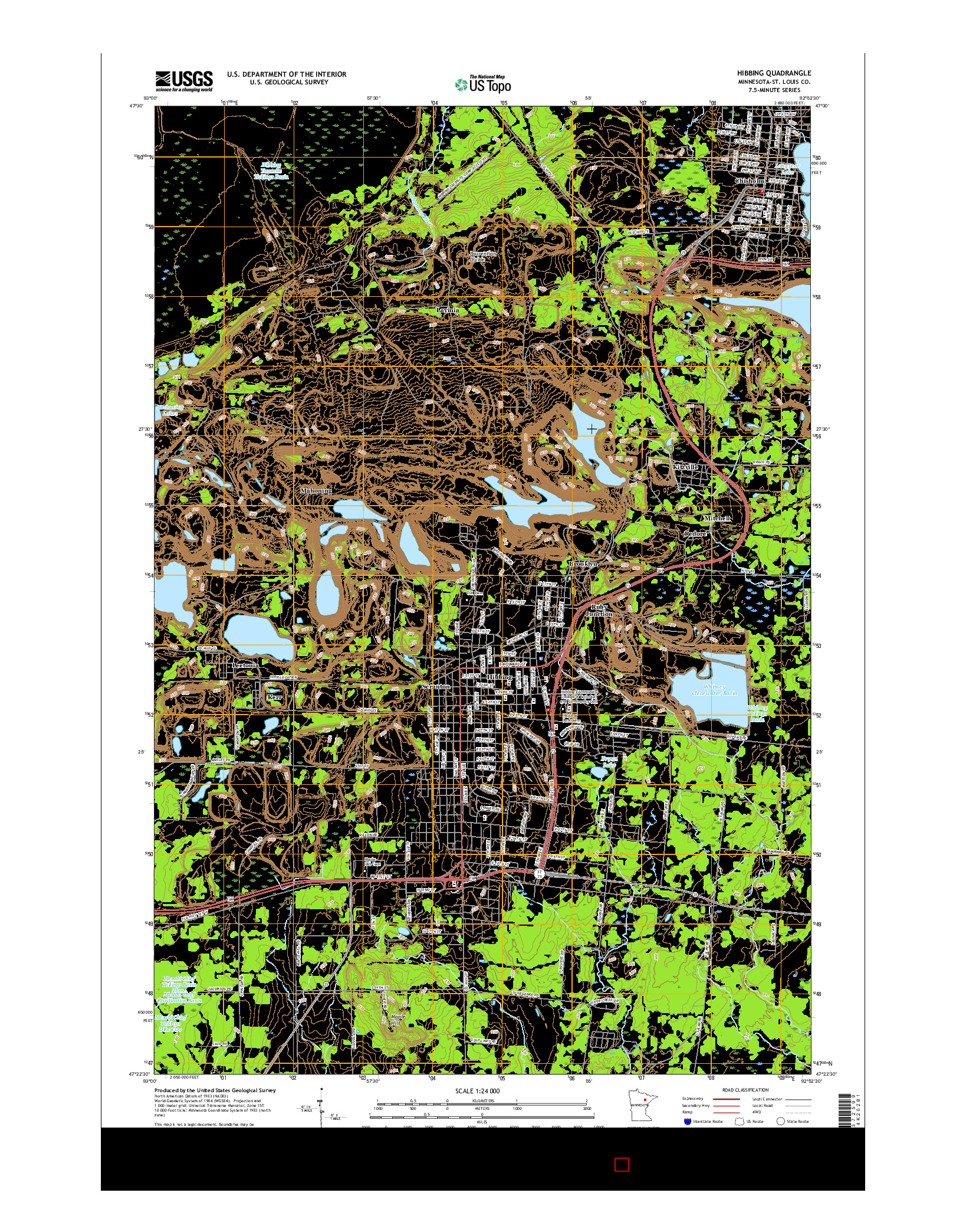 USGS US TOPO 7.5-MINUTE MAP FOR HIBBING, MN 2016