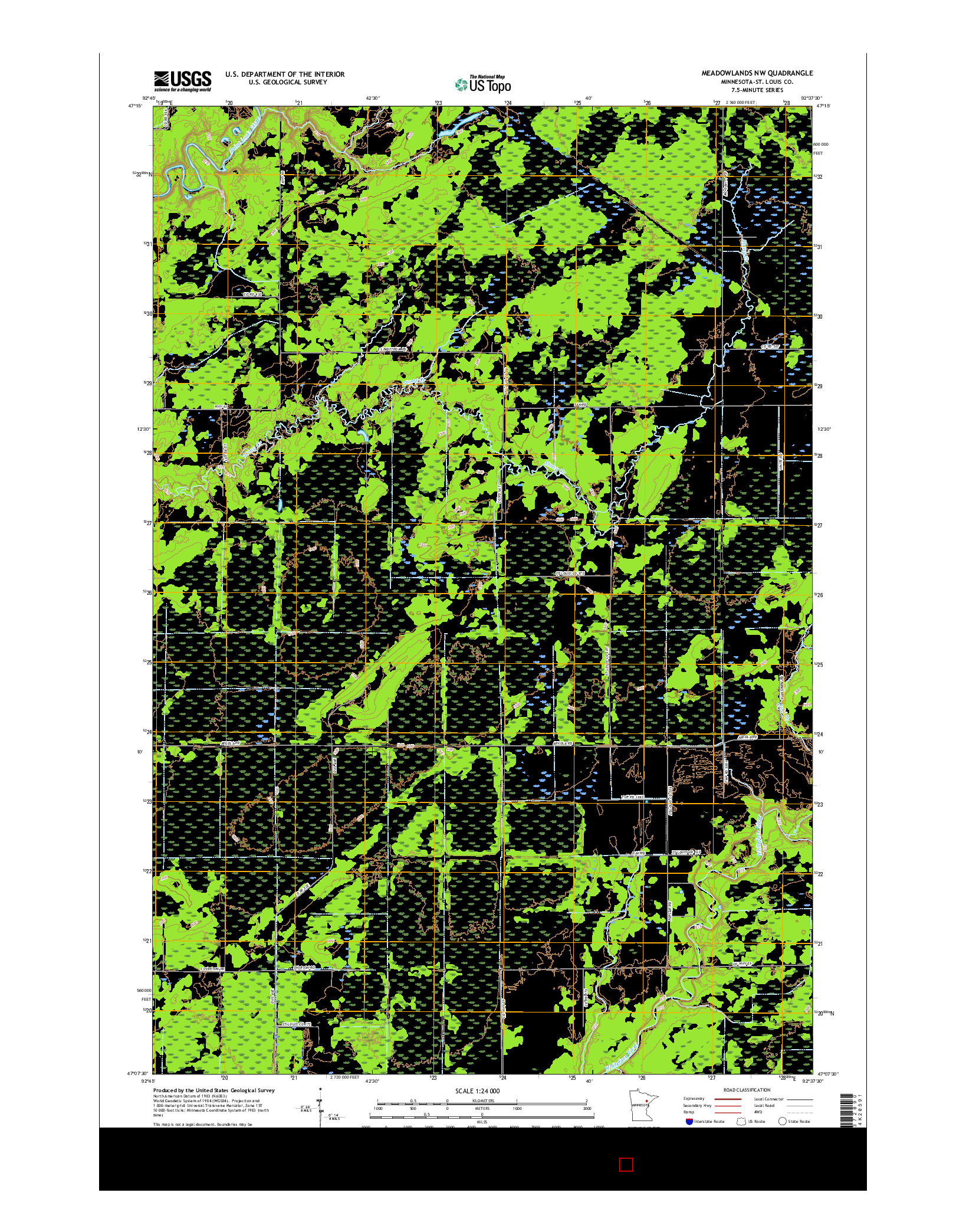 USGS US TOPO 7.5-MINUTE MAP FOR MEADOWLANDS NW, MN 2016