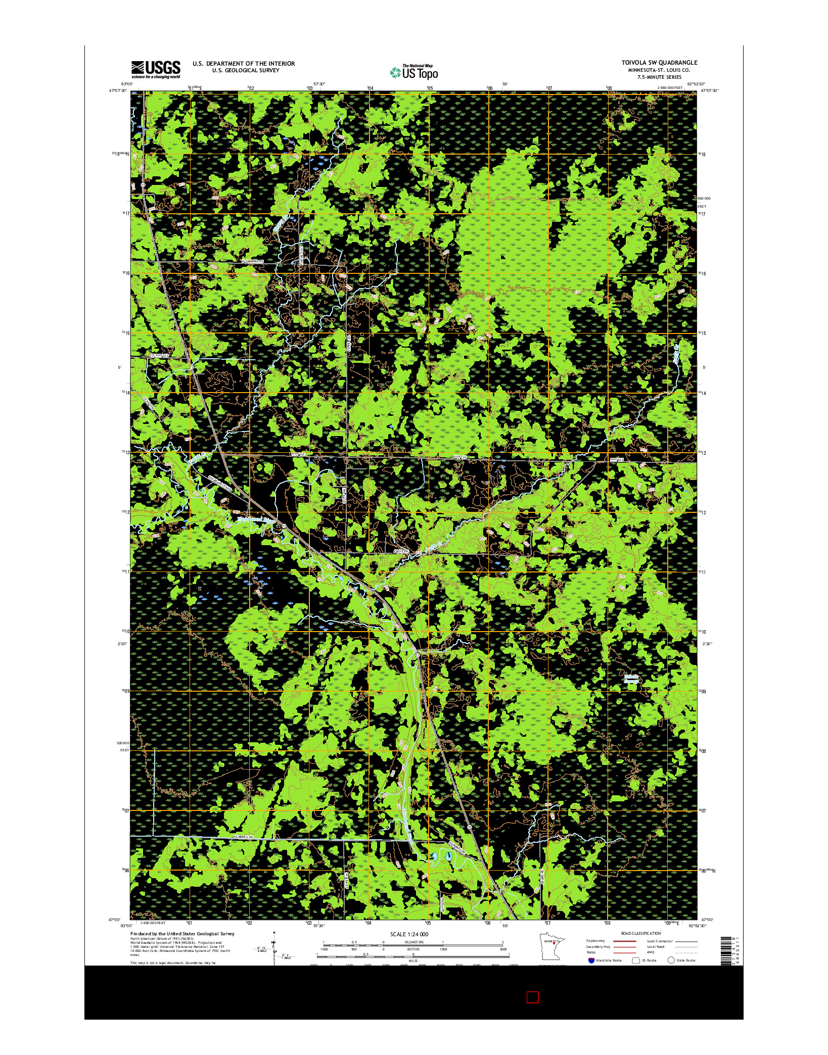 USGS US TOPO 7.5-MINUTE MAP FOR TOIVOLA SW, MN 2016