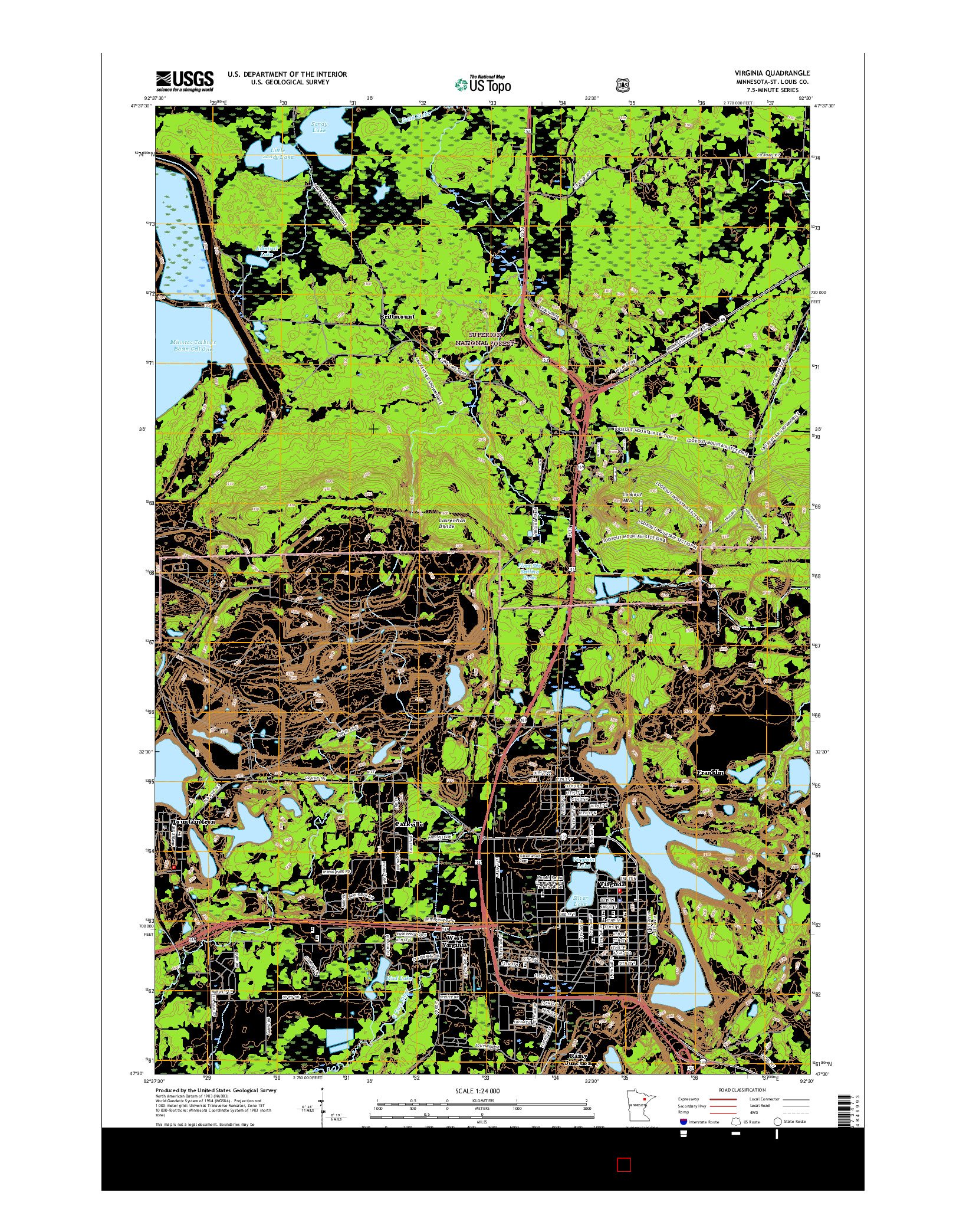 USGS US TOPO 7.5-MINUTE MAP FOR VIRGINIA, MN 2016