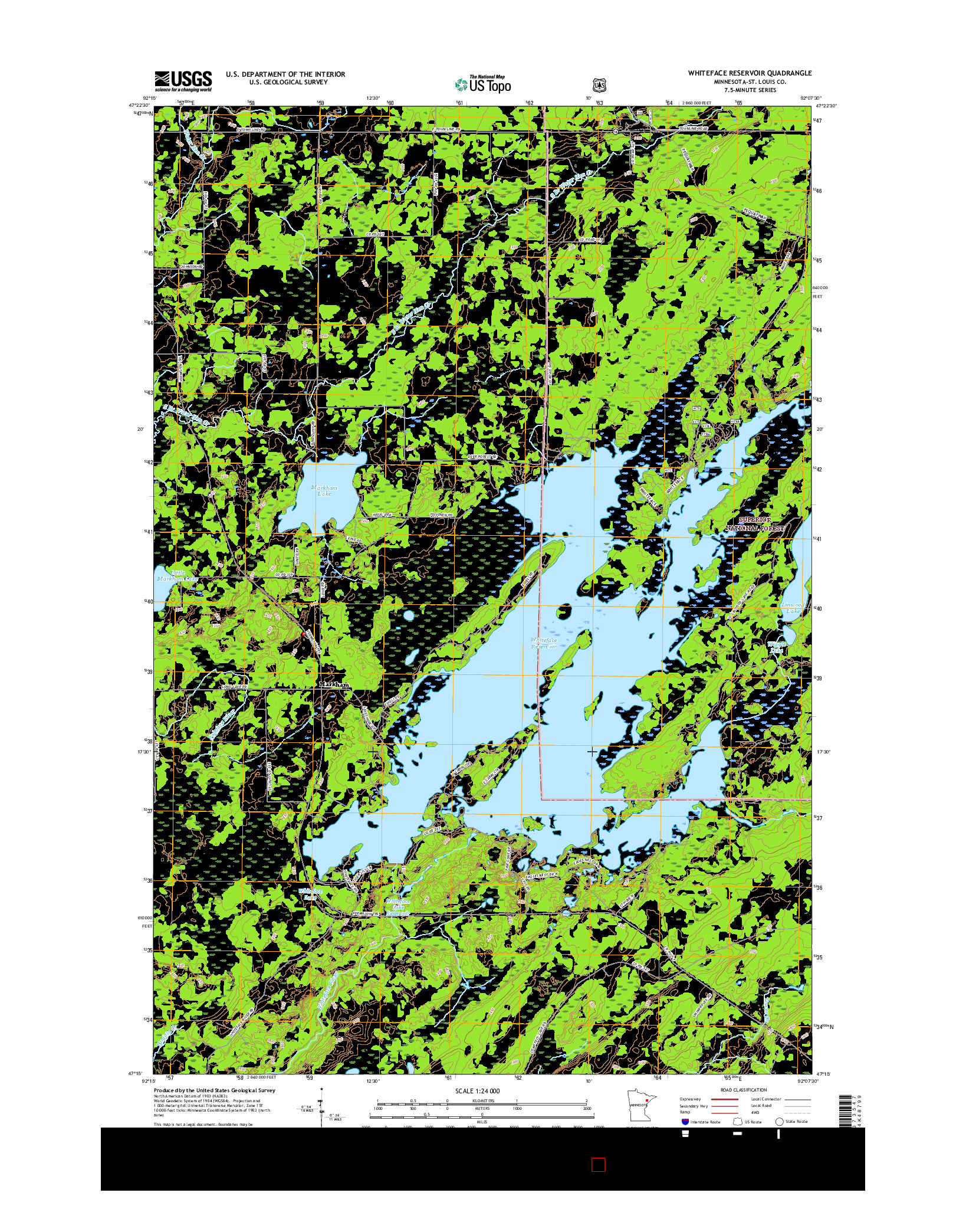 USGS US TOPO 7.5-MINUTE MAP FOR WHITEFACE RESERVOIR, MN 2016