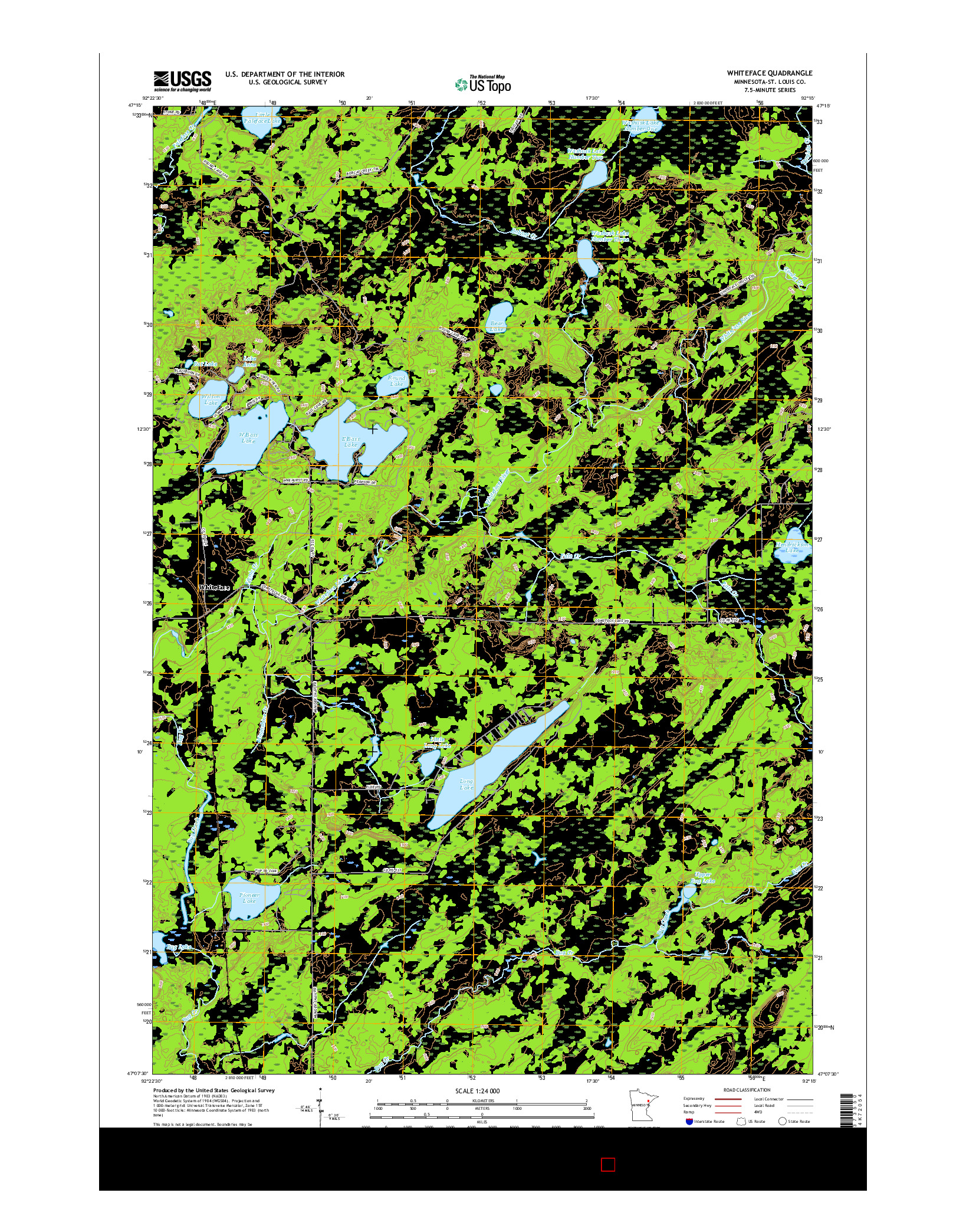 USGS US TOPO 7.5-MINUTE MAP FOR WHITEFACE, MN 2016