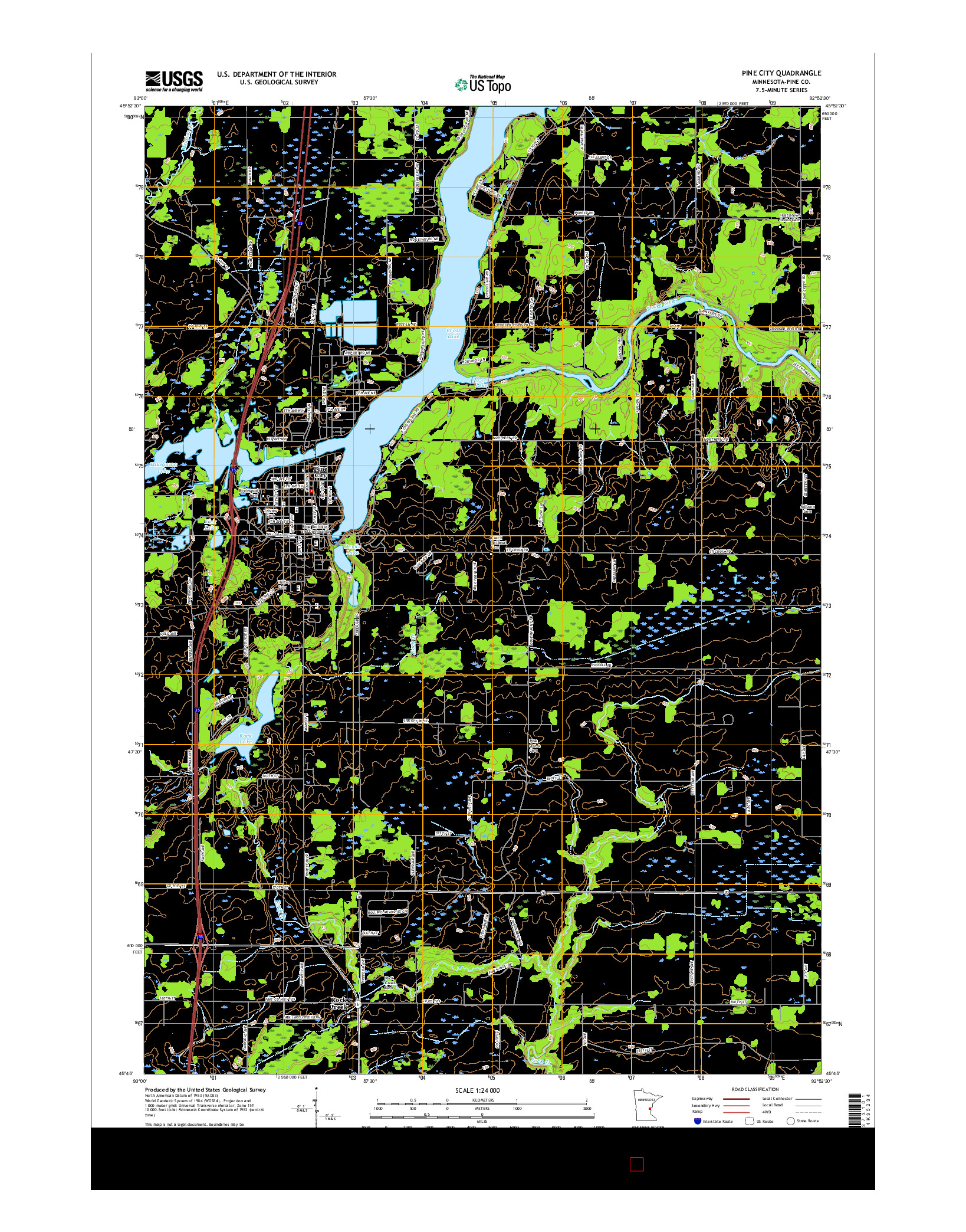 USGS US TOPO 7.5-MINUTE MAP FOR PINE CITY, MN 2016