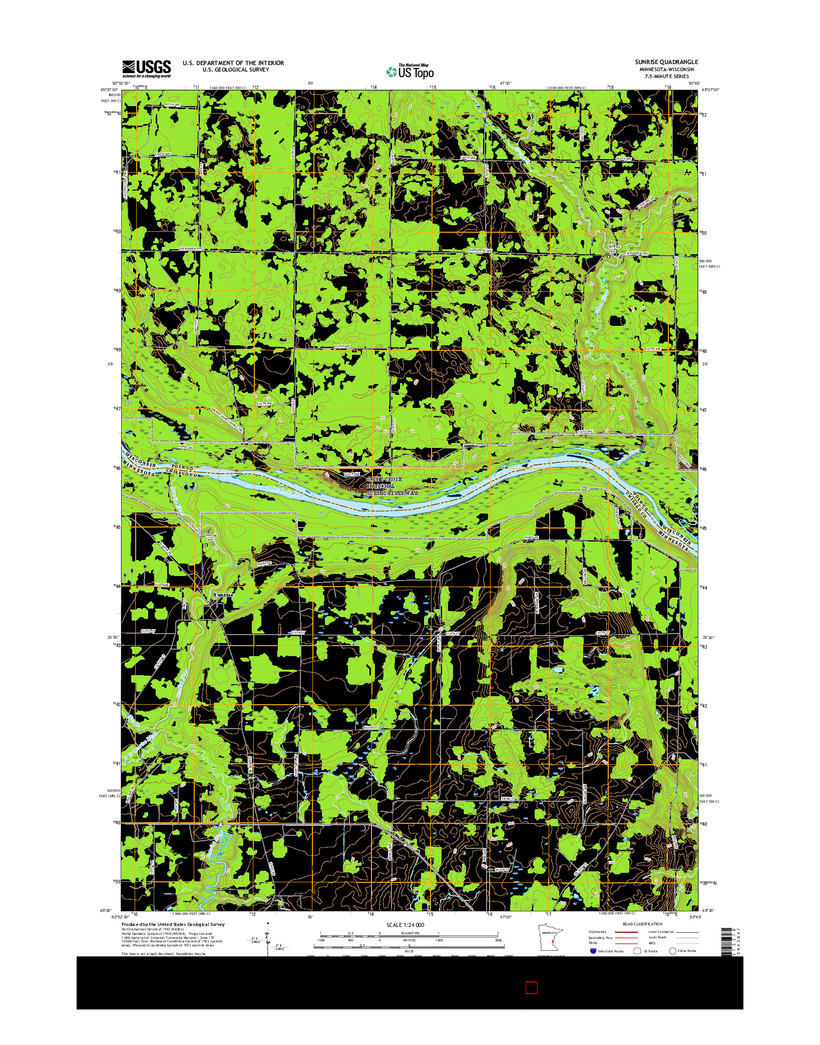 USGS US TOPO 7.5-MINUTE MAP FOR SUNRISE, MN-WI 2016