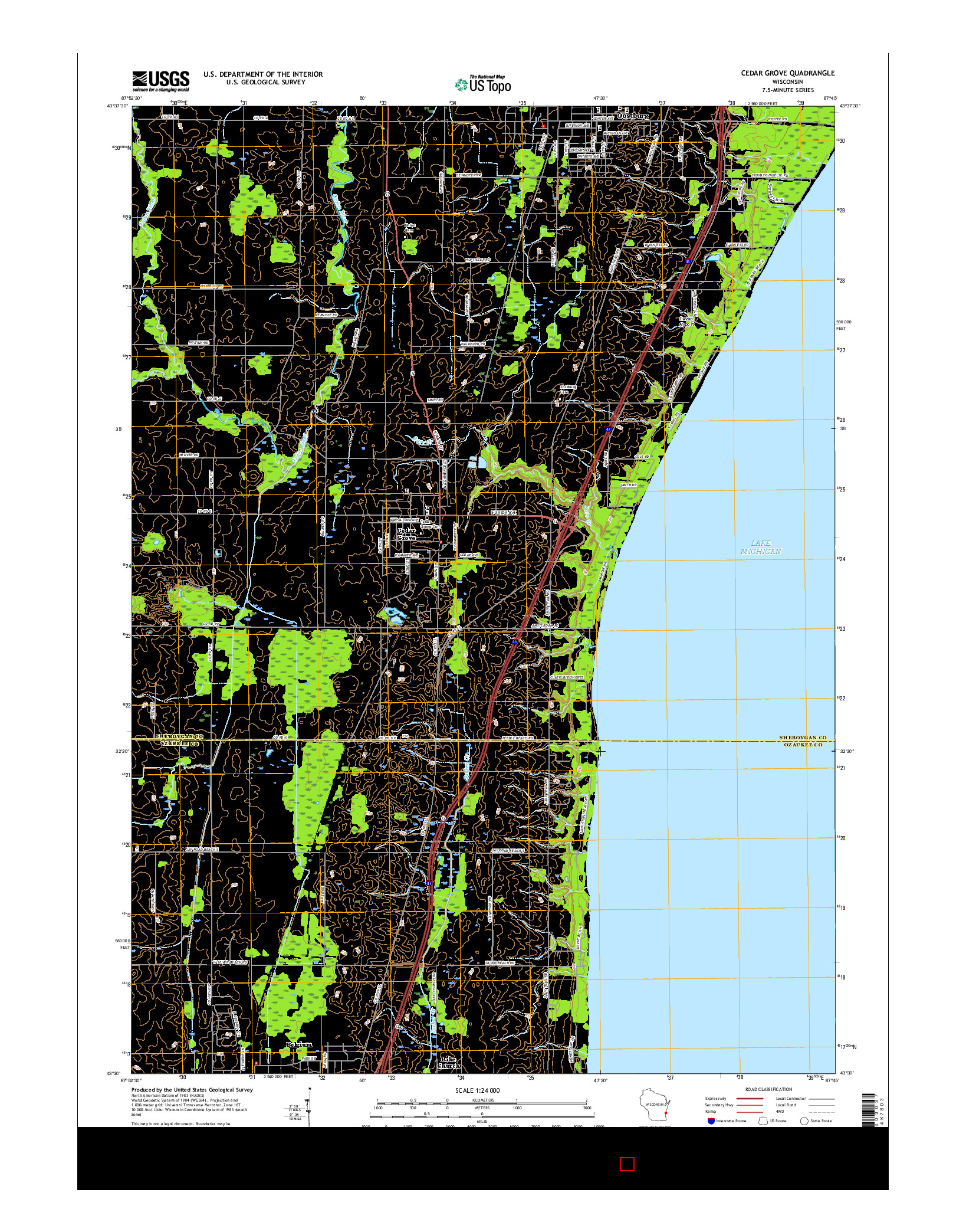 USGS US TOPO 7.5-MINUTE MAP FOR CEDAR GROVE, WI 2016