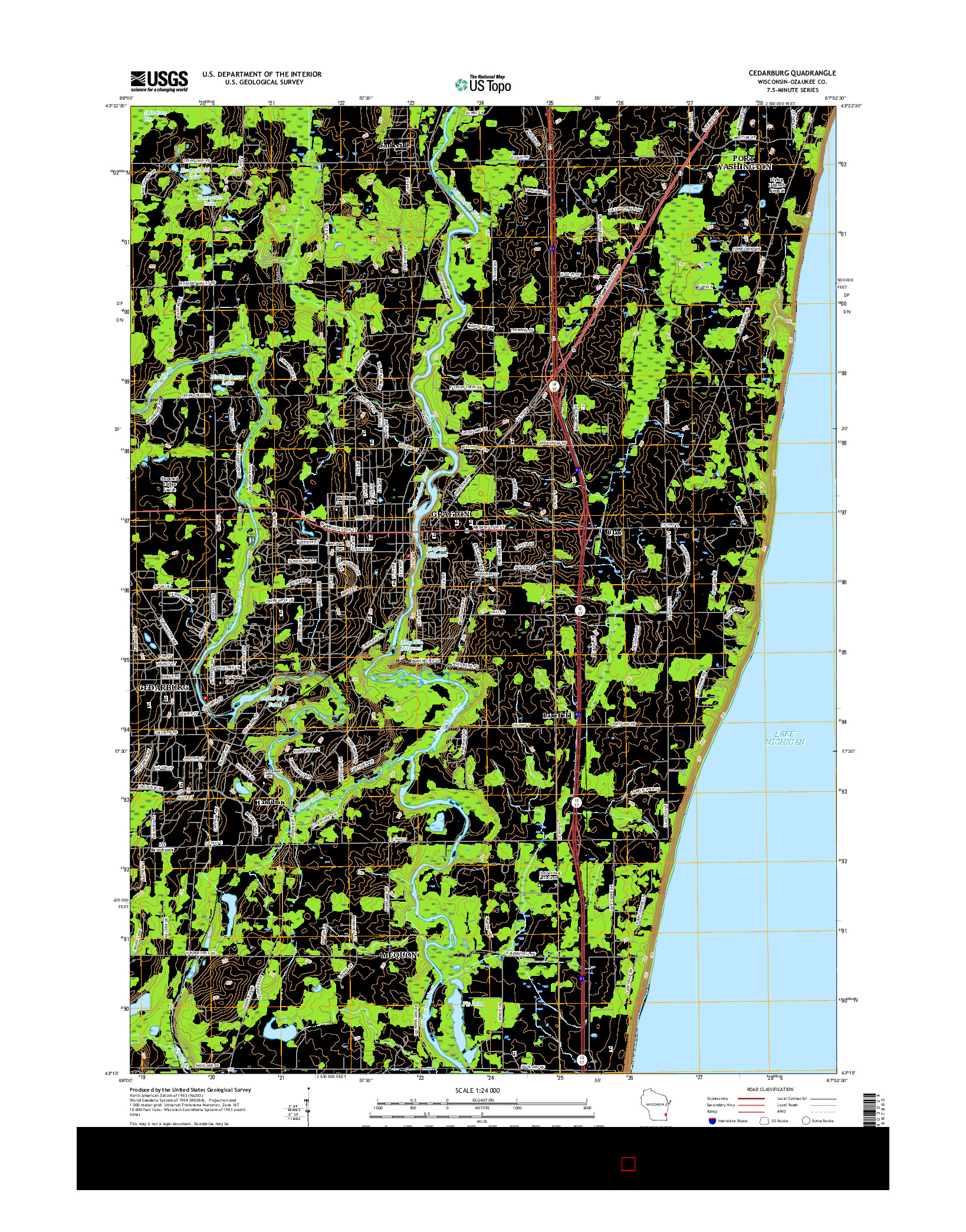 USGS US TOPO 7.5-MINUTE MAP FOR CEDARBURG, WI 2016