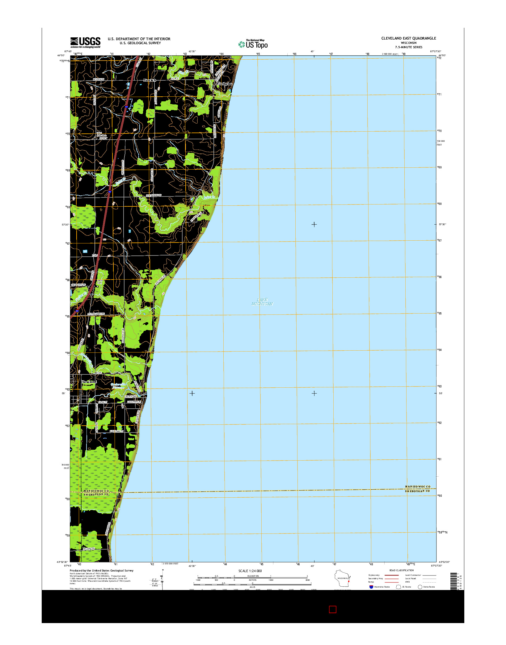 USGS US TOPO 7.5-MINUTE MAP FOR CLEVELAND EAST, WI 2016