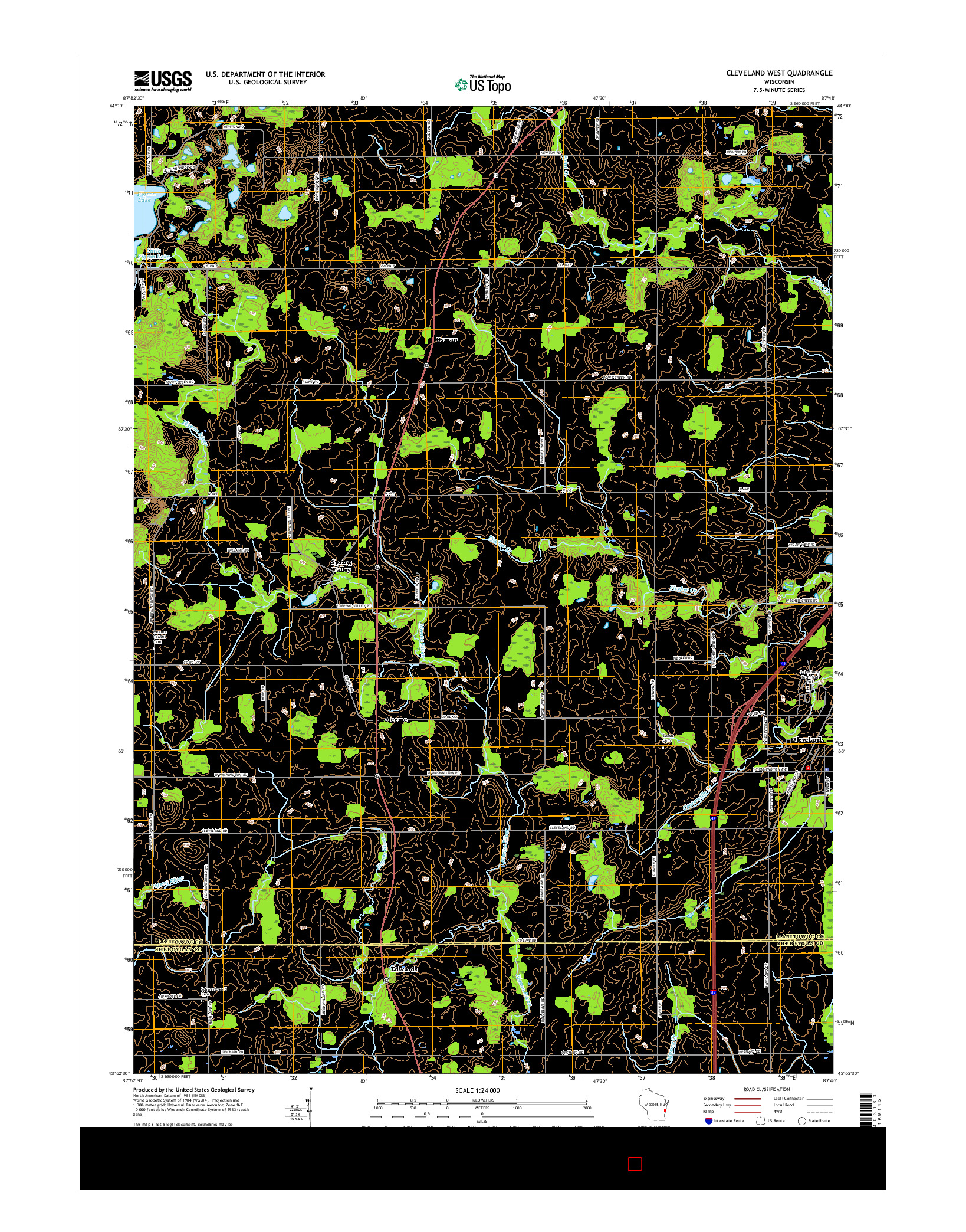 USGS US TOPO 7.5-MINUTE MAP FOR CLEVELAND WEST, WI 2016