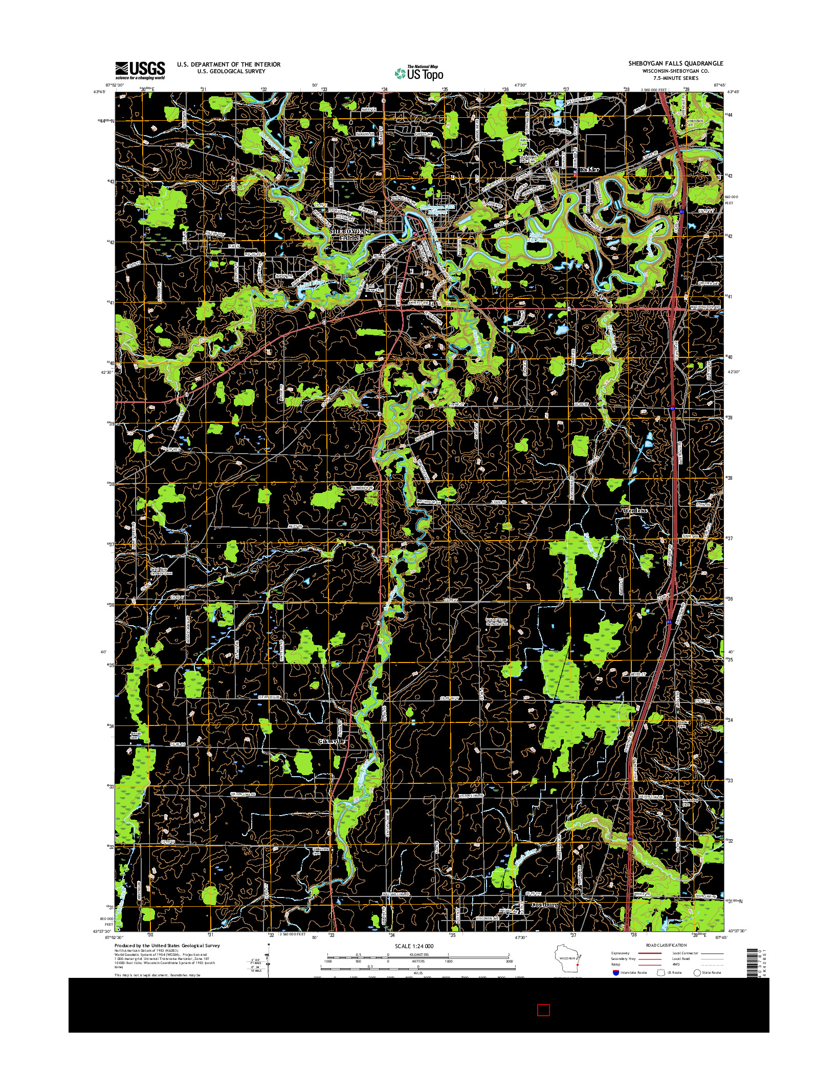 USGS US TOPO 7.5-MINUTE MAP FOR SHEBOYGAN FALLS, WI 2016