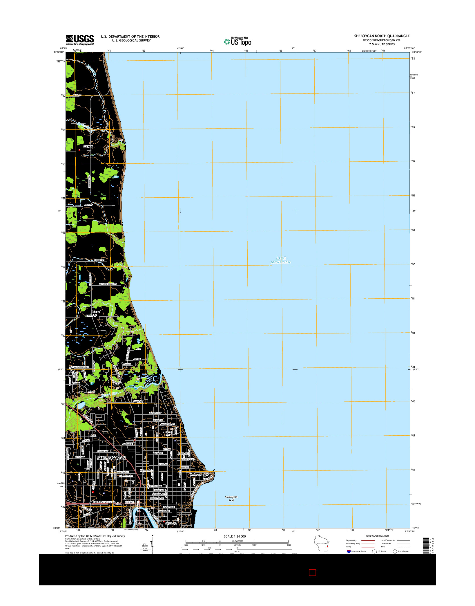 USGS US TOPO 7.5-MINUTE MAP FOR SHEBOYGAN NORTH, WI 2016